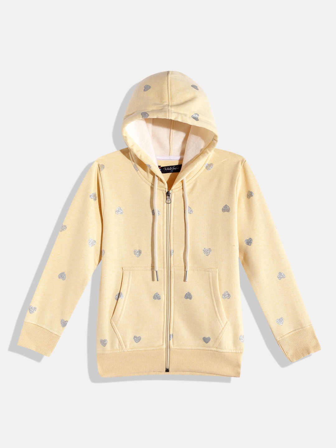 

White Snow Girls Cream-Coloured & Silver-Toned Shimmery Star Printed Hooded Sweatshirt