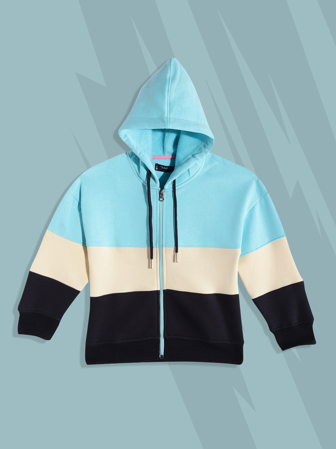 

White Snow Girls Blue & Black Colourblocked Hooded Sweatshirt