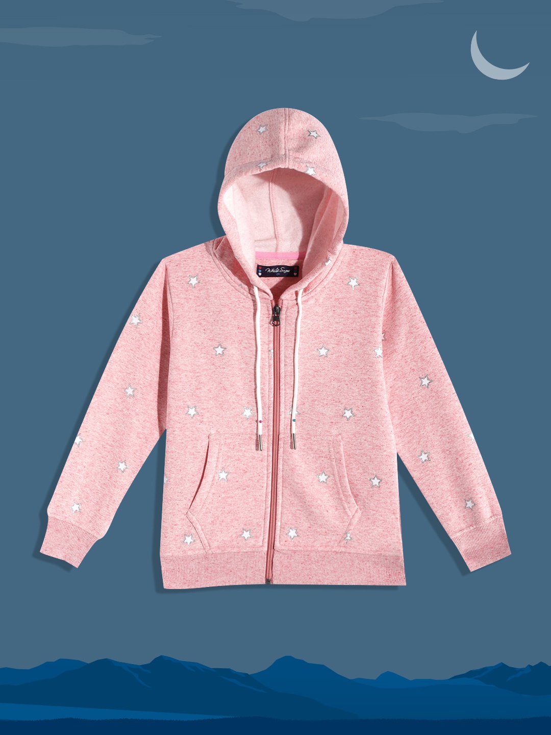 

White Snow Girls Pink Printed Hooded Sweatshirt