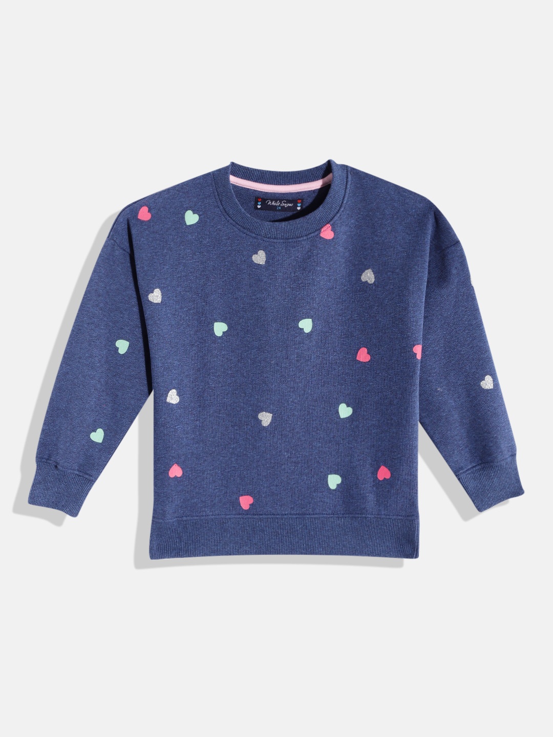 

White Snow Girls Navy Blue & Pink Conversational Printed Sweatshirt