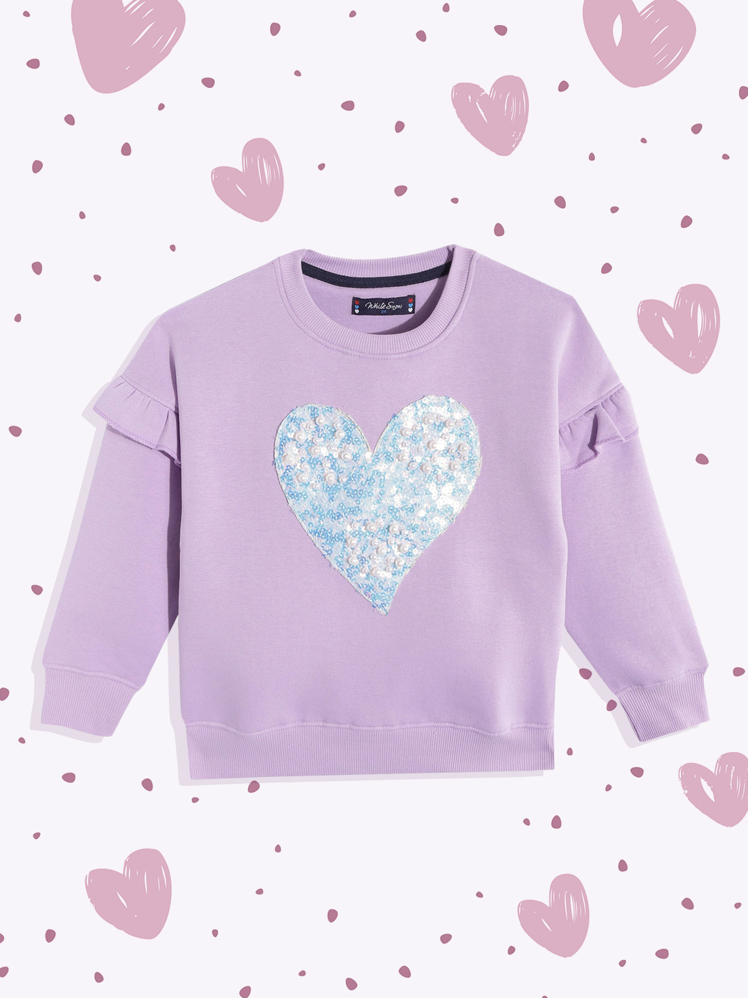 

White Snow Girls Lavender & Blue Sequined Ruffled Sweatshirt