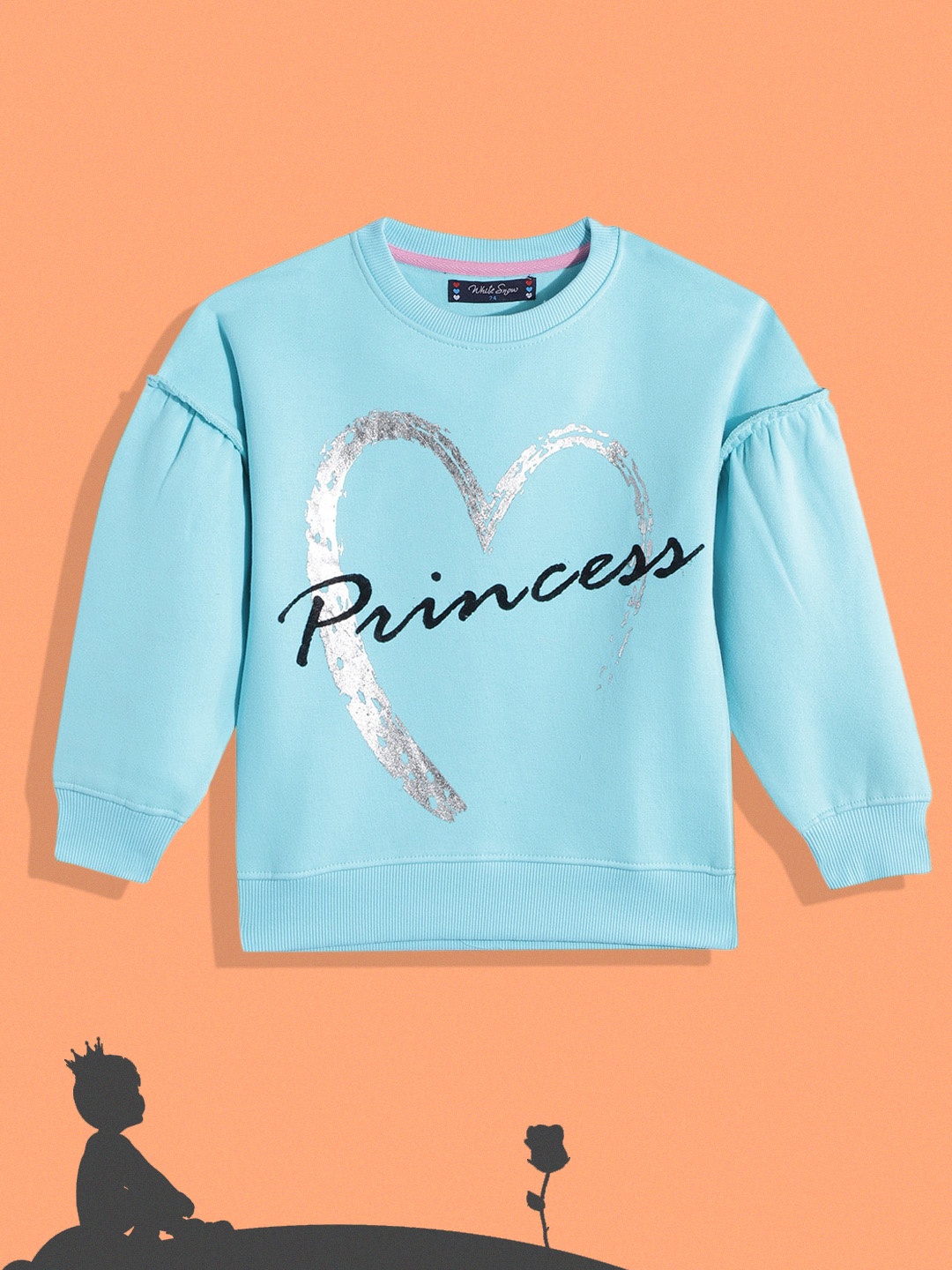 

White Snow Girls Blue & Silver-Toned Typography Printed Sweatshirt