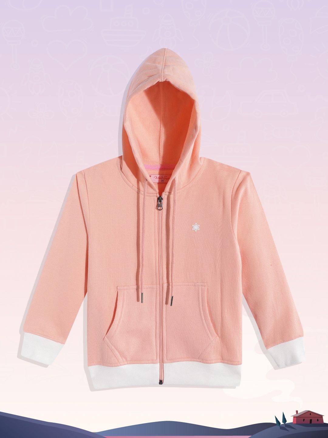 

White Snow Girls Peach-Coloured Solid Hooded Sweatshirt