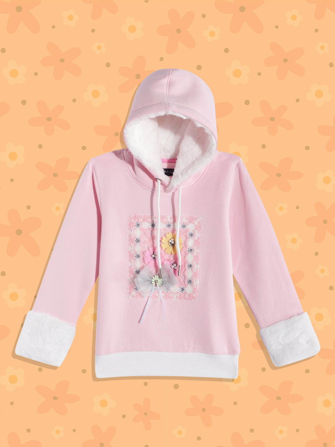 

White Snow Girls Pink Applique Detail Hooded Sweatshirt