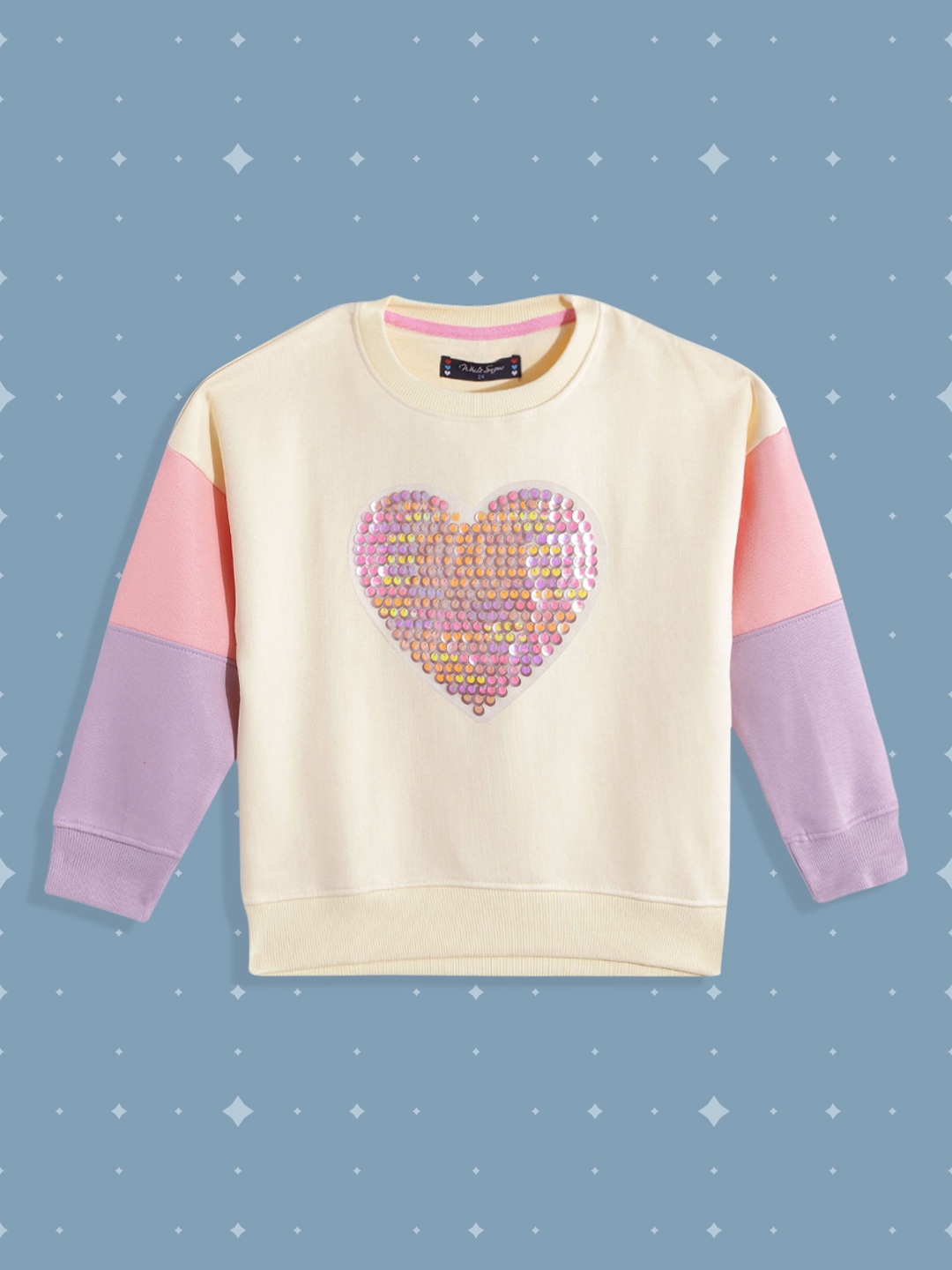 

White Snow Girls Cream-Coloured & Pink Heart-Shaped Sequin Embellished Sweatshirt