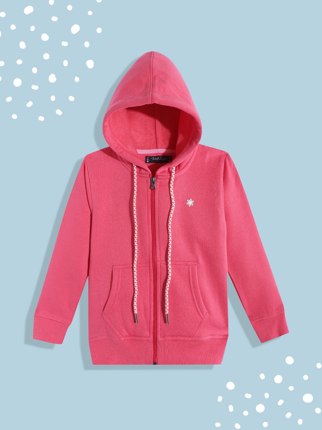 

White Snow Girls Pink Solid Hooded Sweatshirt