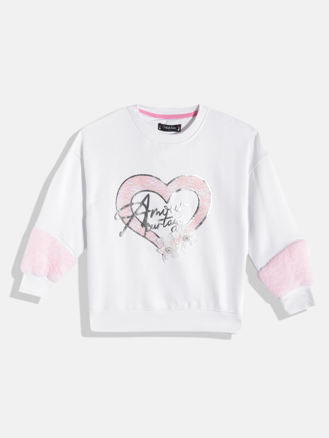 

White Snow Girls White Solid Sweatshirt