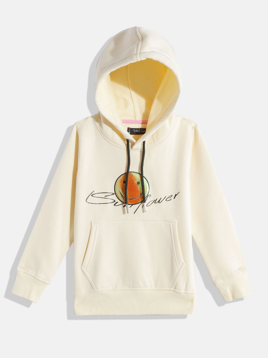

White Snow Girls Cream-Coloured & Black Printed Hooded Sweatshirt