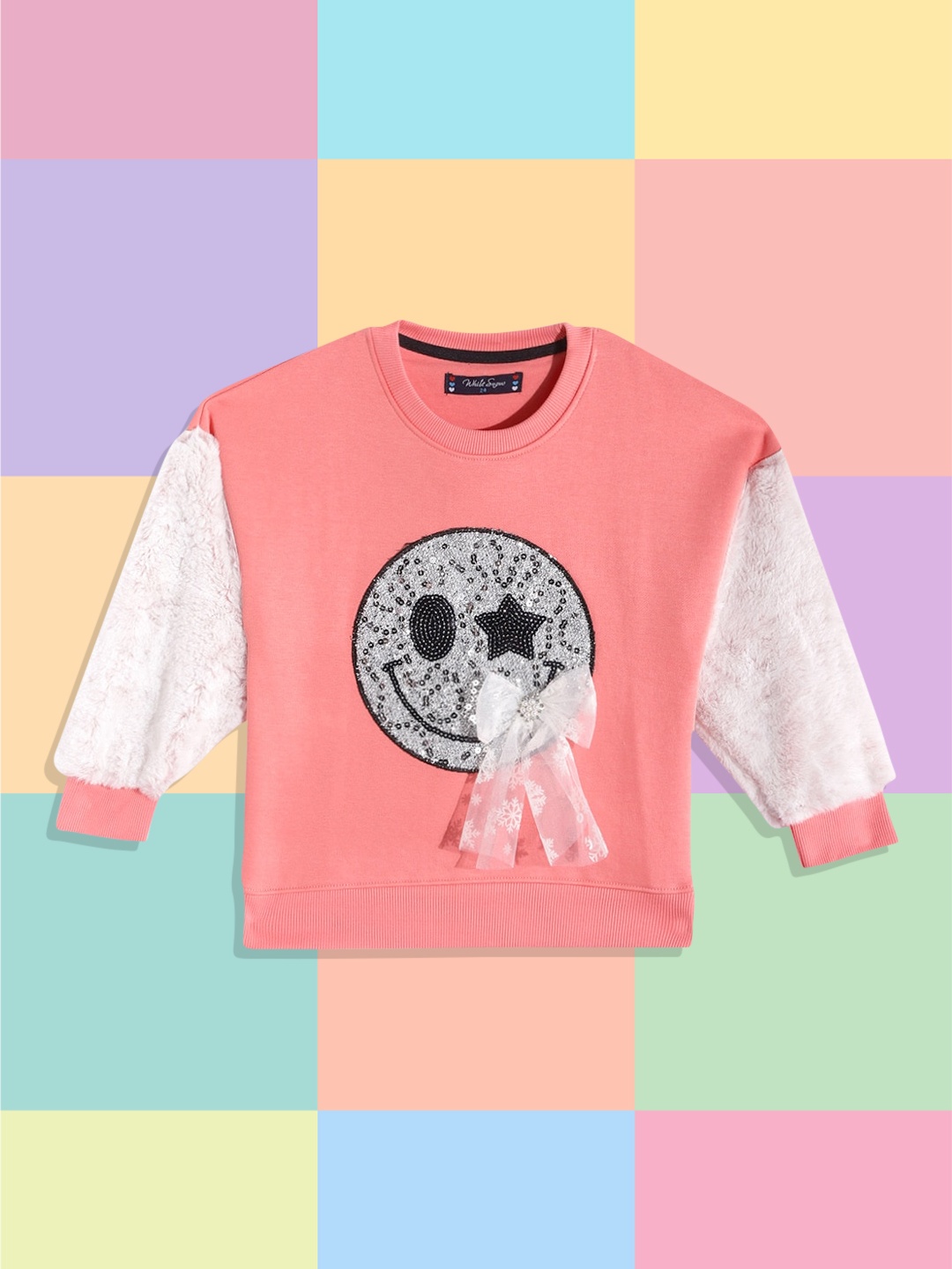 

White Snow Girls Pink Sequined Sweatshirt