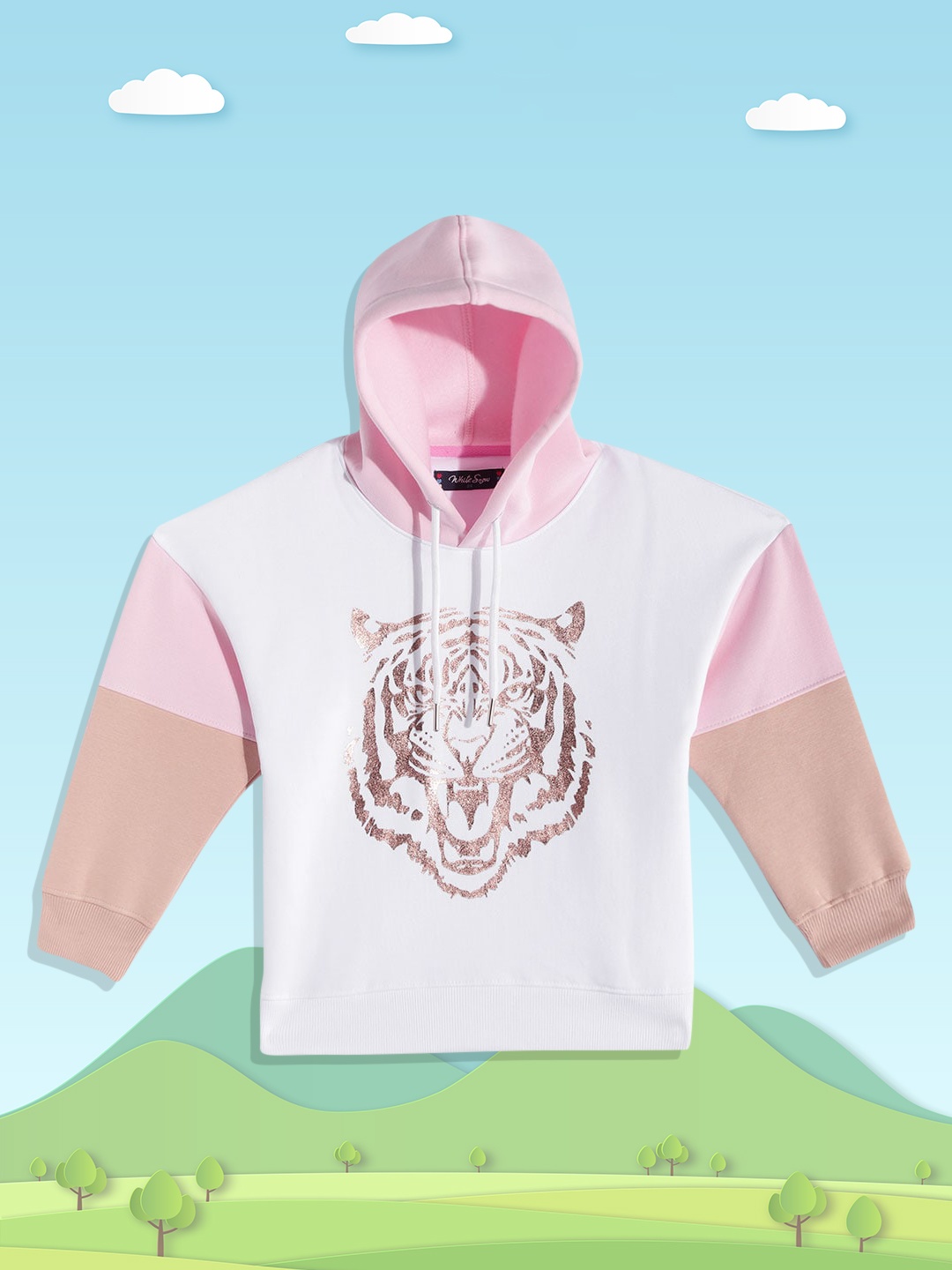 

White Snow Girls White Tiger Print Hooded Sweatshirt