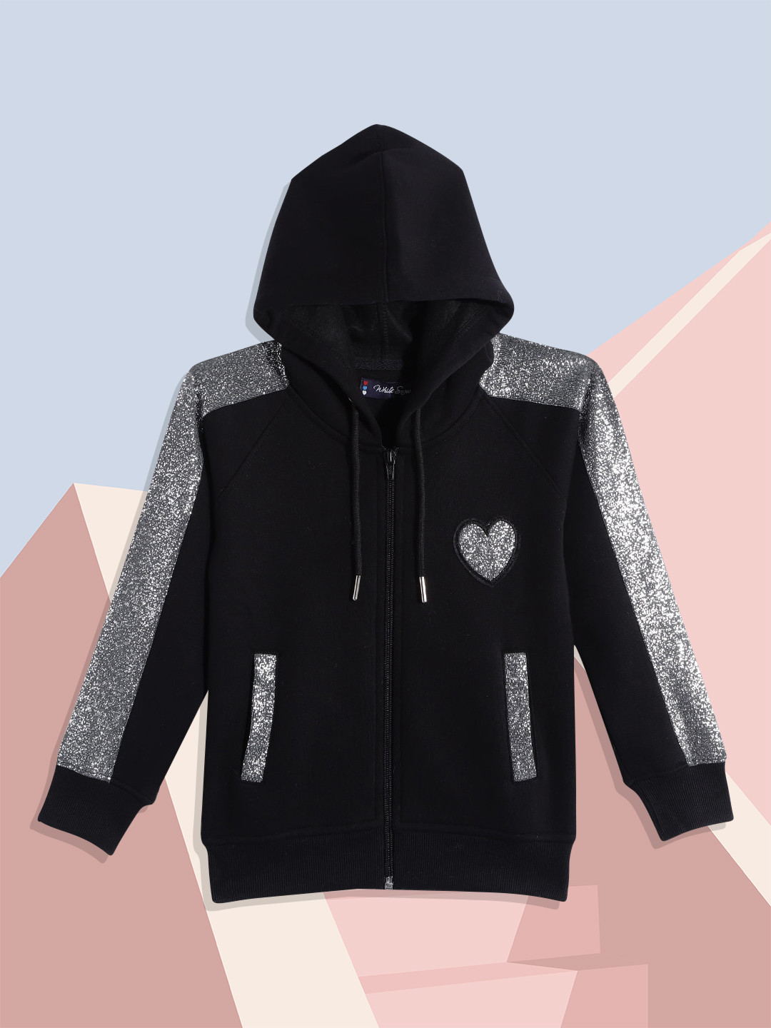 

White Snow Girls Black Shimmer Detail Hooded Sweatshirt