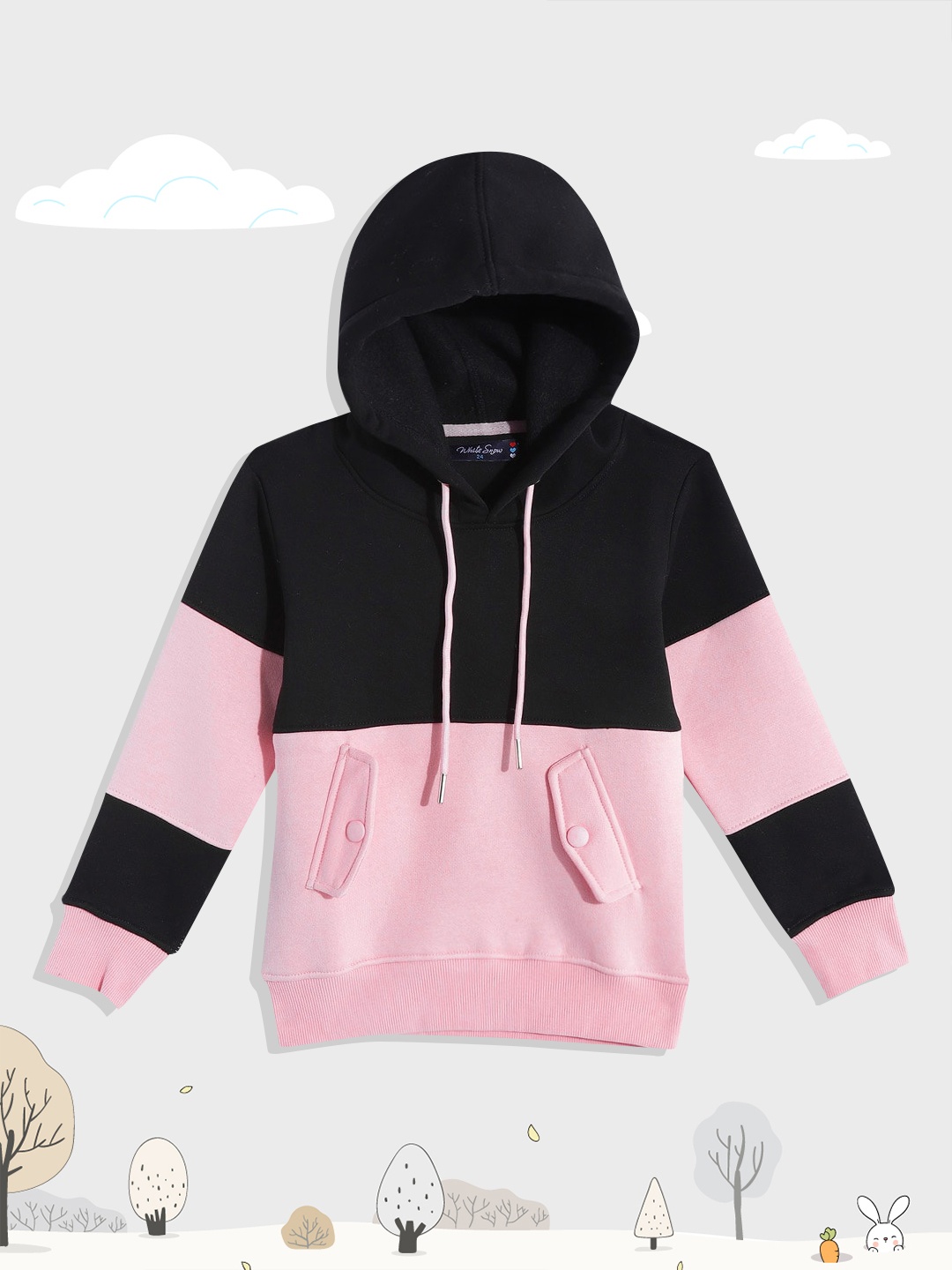 

White Snow Girls Black & Pink Colourblocked Hooded Sweatshirt