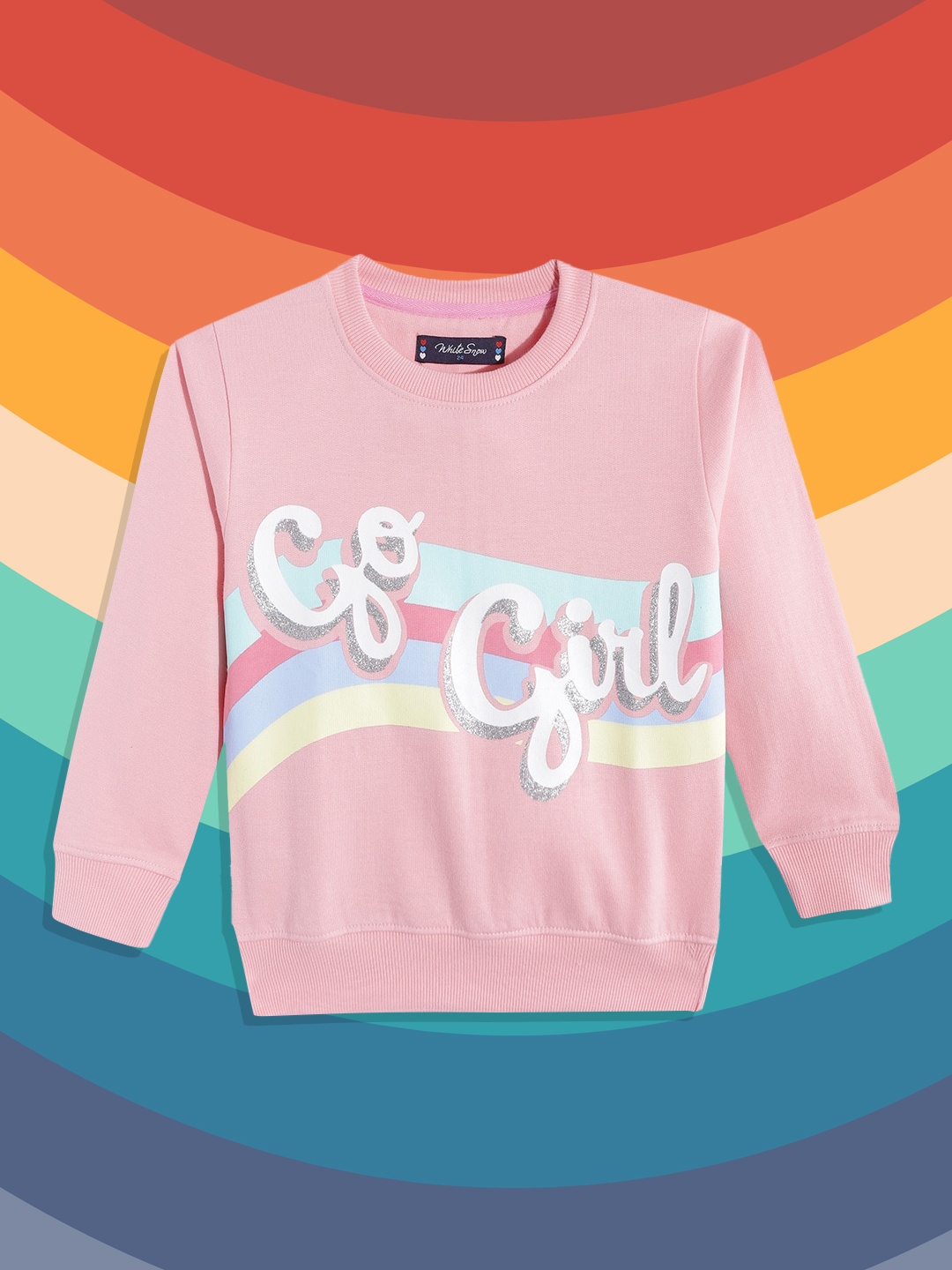 

White Snow Girls Pink & Blue Graphic Printed Sweatshirt