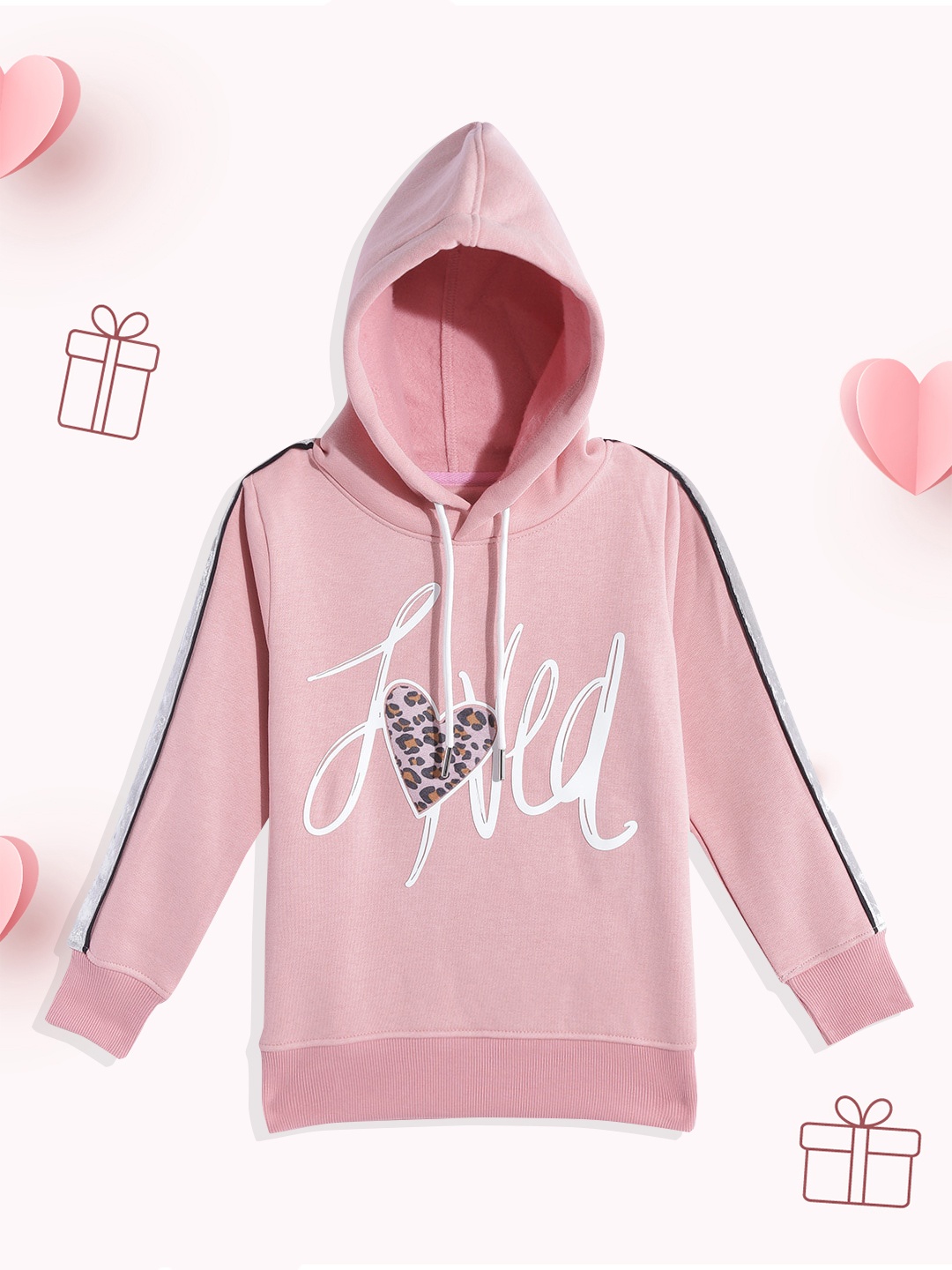 

White Snow Girls Pink & White Typography Printed Hooded Sweatshirt