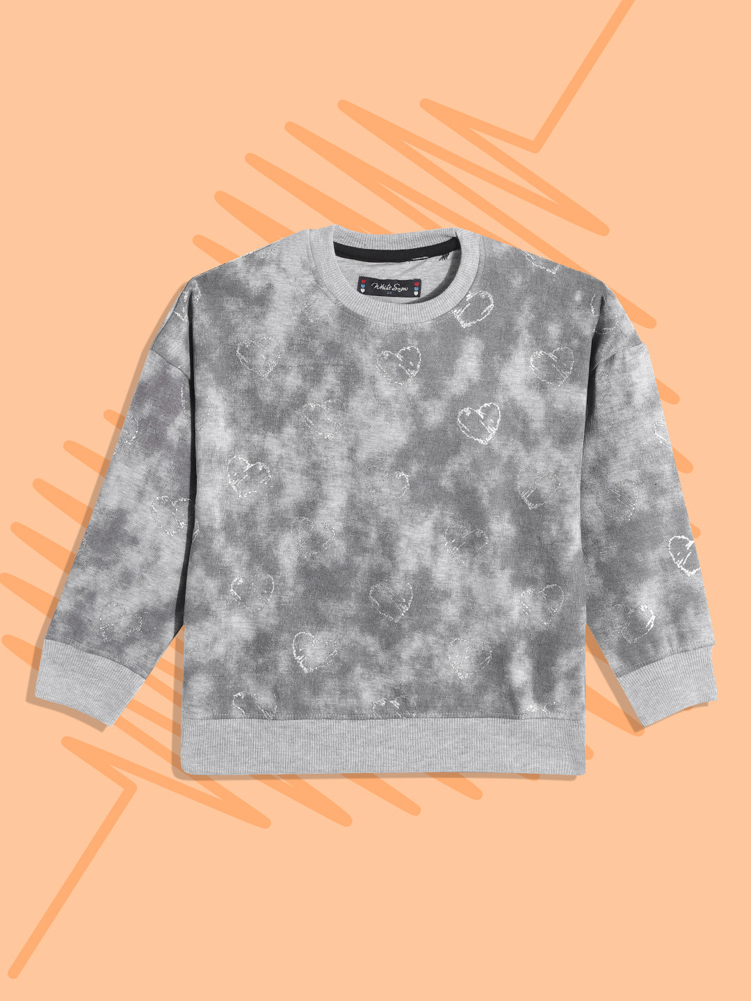 

White Snow Girls Grey Dyed & Conversational Print Sweatshirt