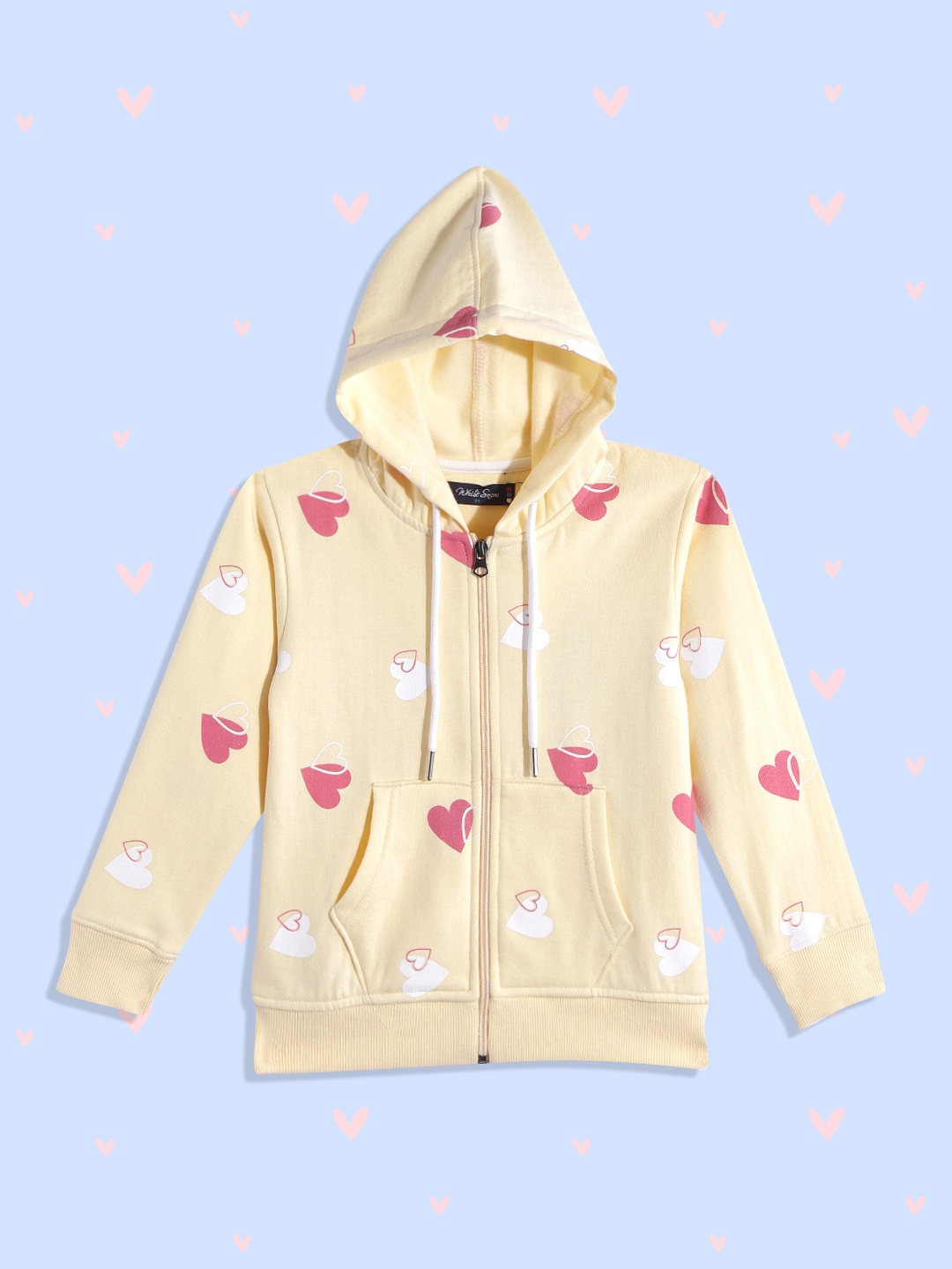 

White Snow Girls Beige & Pink Conversational Printed Hood Sweatshirt