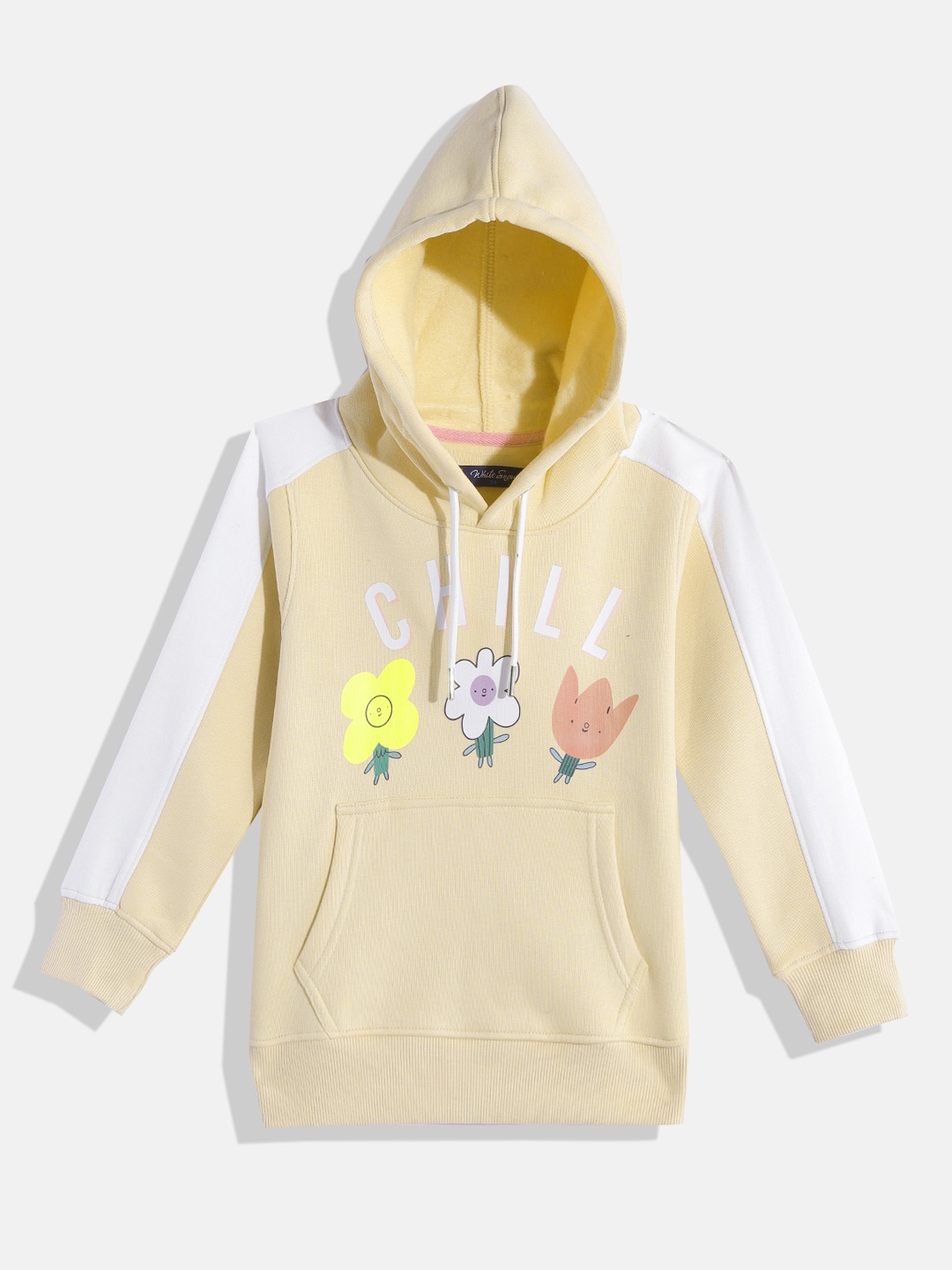 

White Snow Girls Cream-Coloured & White Graphic Printed Hooded Sweatshirt
