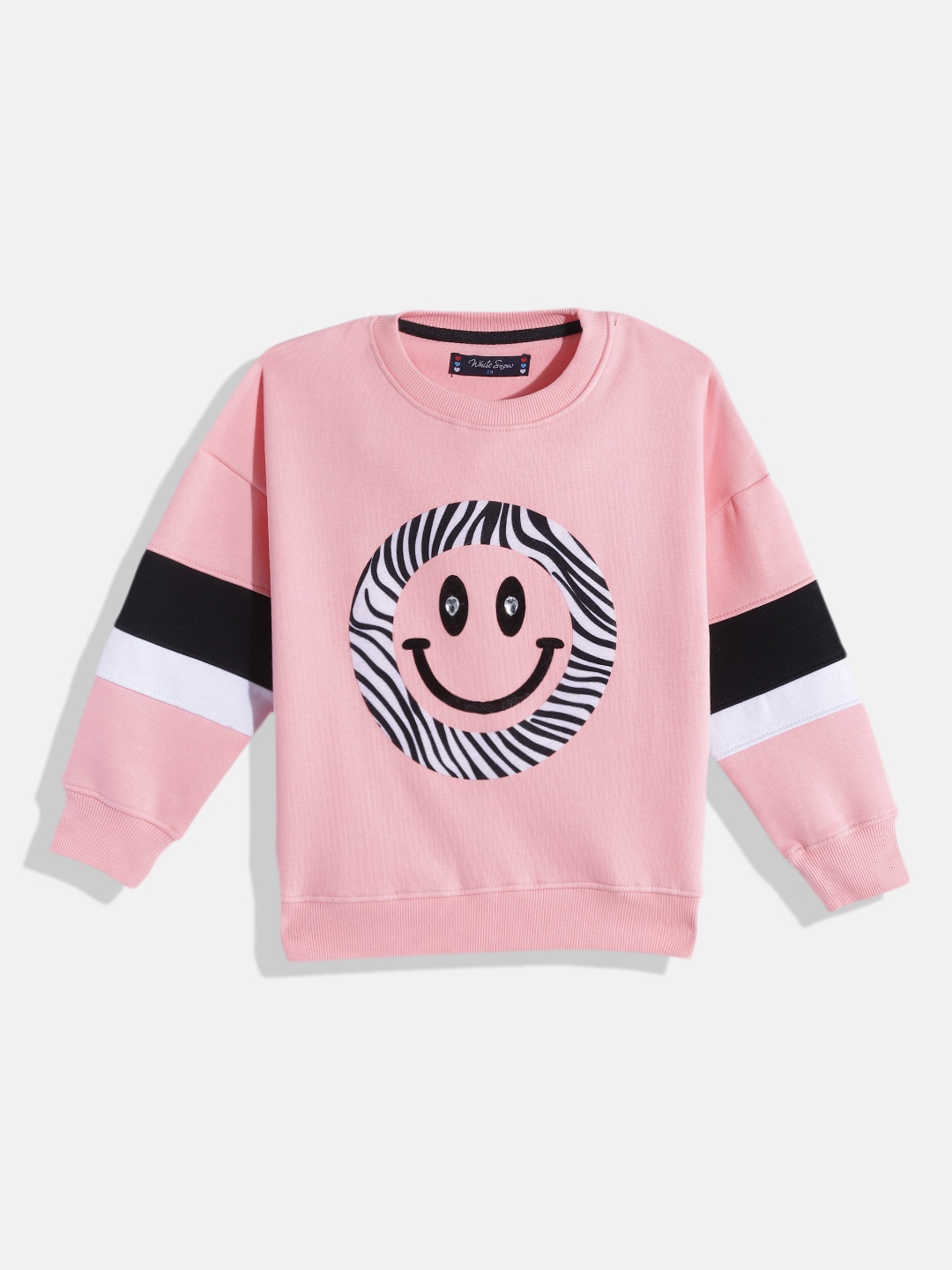 

White Snow Girls Pink & Black Graphic Printed Stone Embellished Hooded Sweatshirt