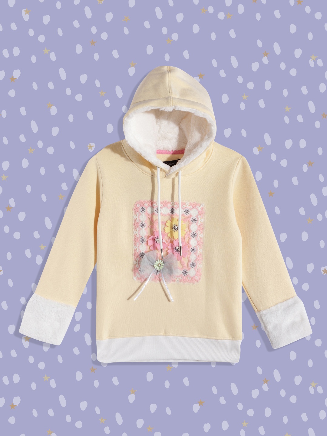 

White Snow Girls Cream-Coloured Applique Detail Hooded Sweatshirt