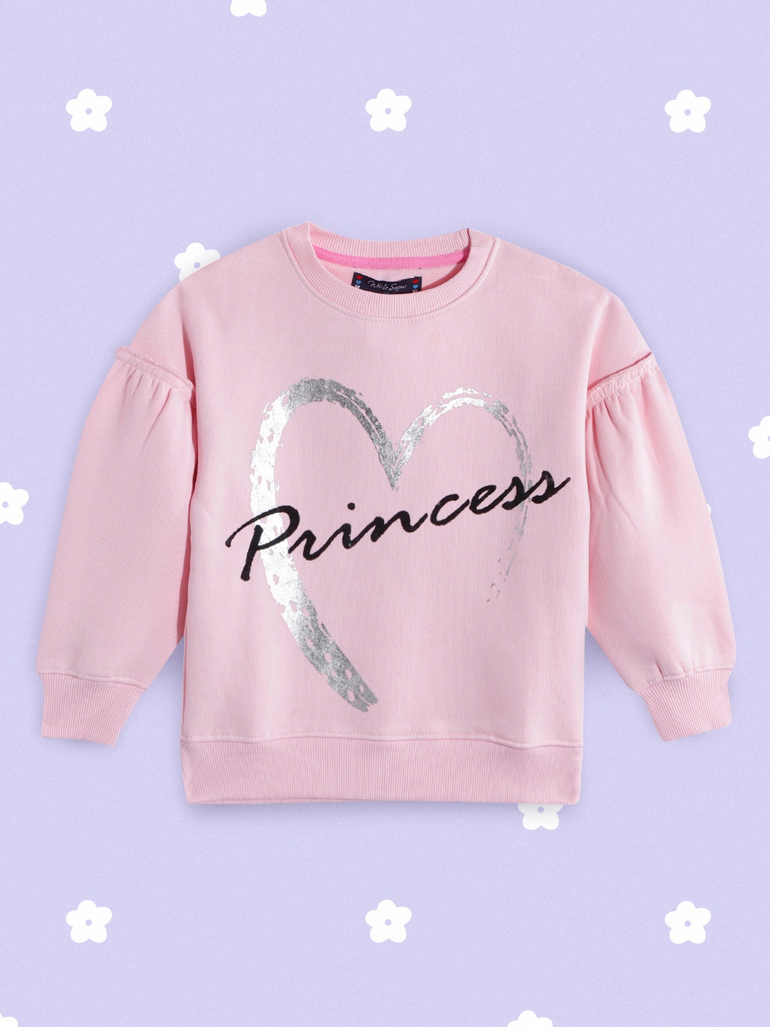 

White Snow Girls Pink & Silver Graphic Printed Ruffled Sweatshirt