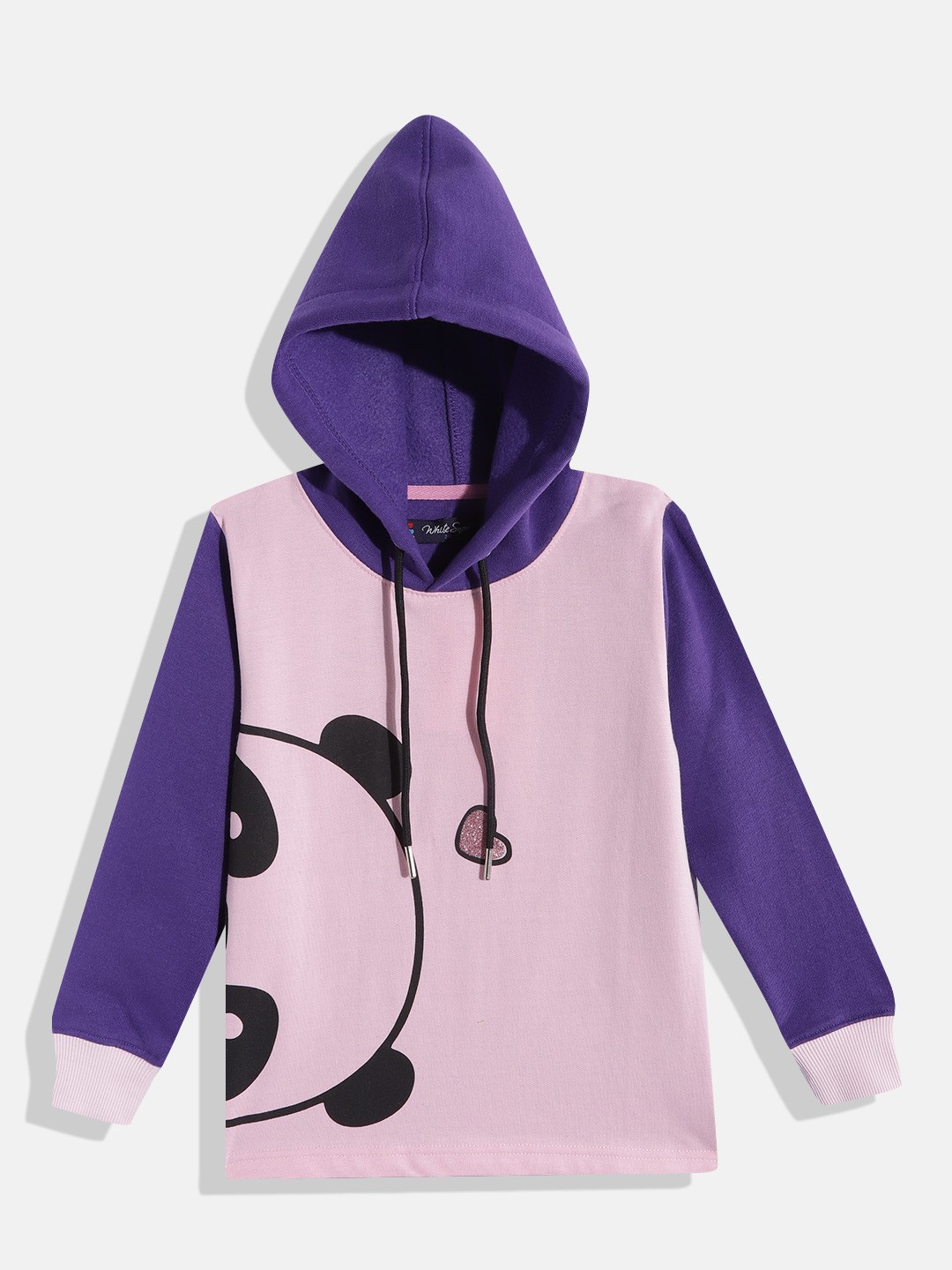 

White Snow Girls Pink & Purple Graphic Printed Hooded Sweatshirt