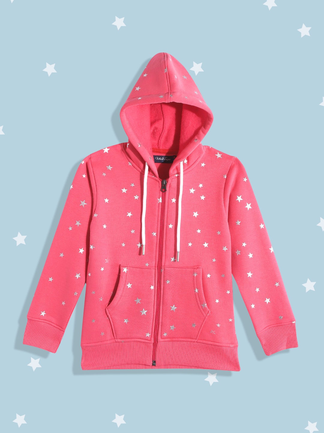 

White Snow Girls Pink & Silver Conversational Printed Hooded Sweatshirt