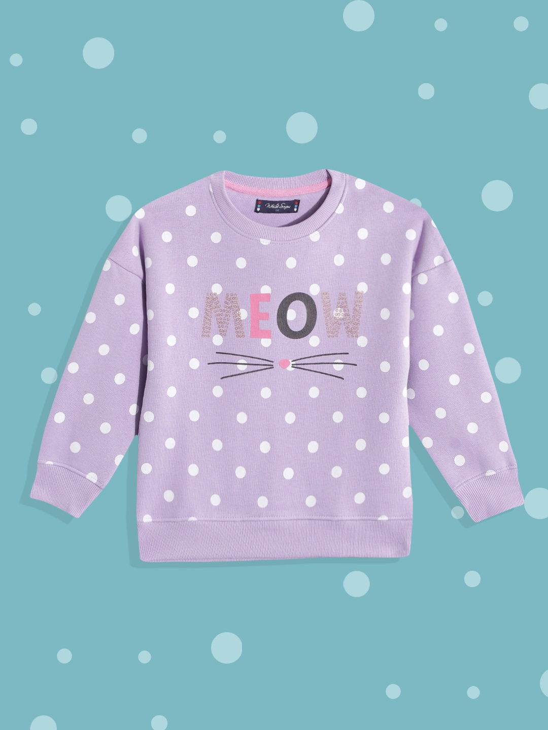 

White Snow Girls Lavender & White Polka Dot & Graphic Printed Sweatshirt