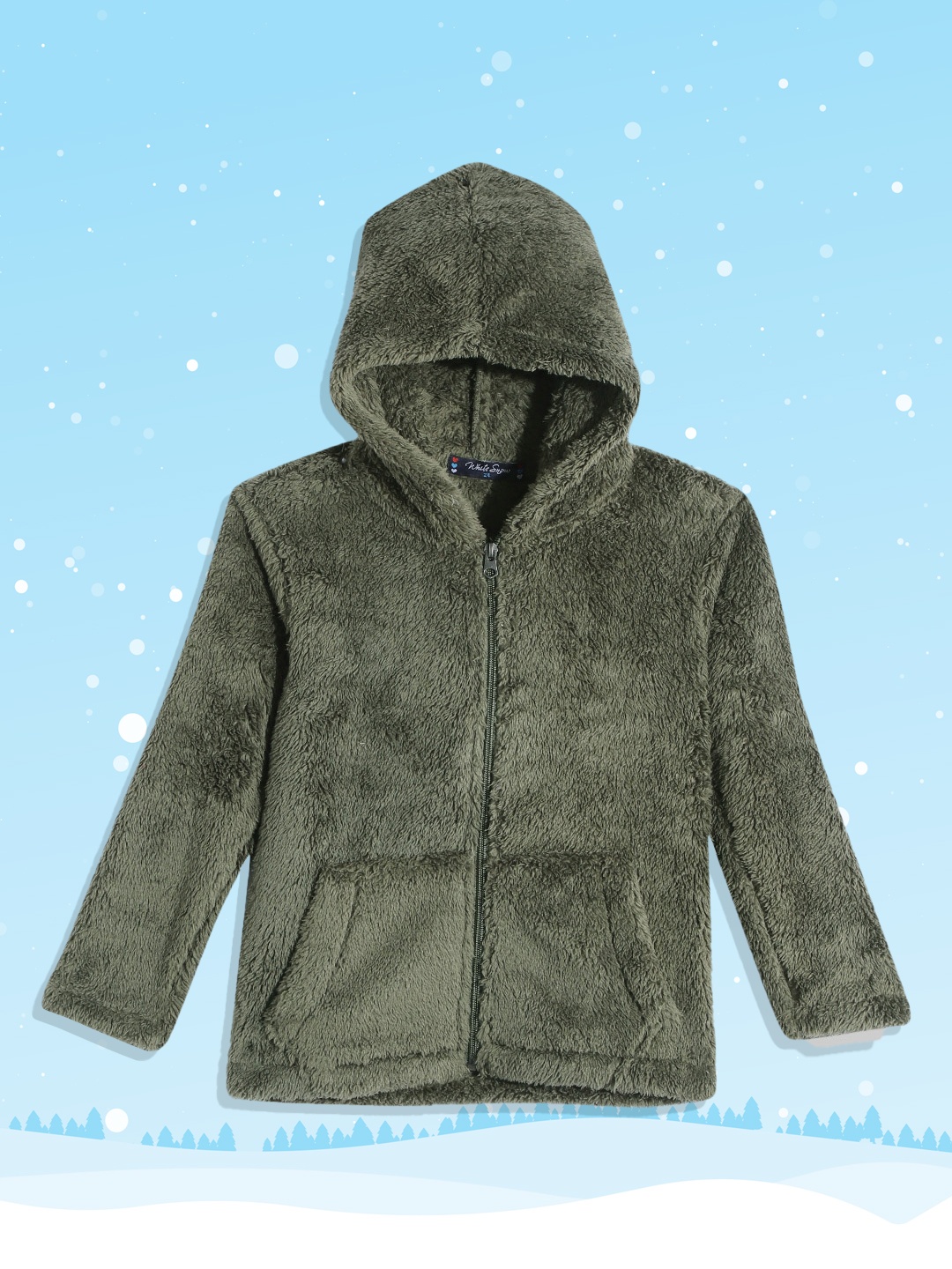 

White Snow Girls Olive Green Faux Fur Hooded Tailored Jacket