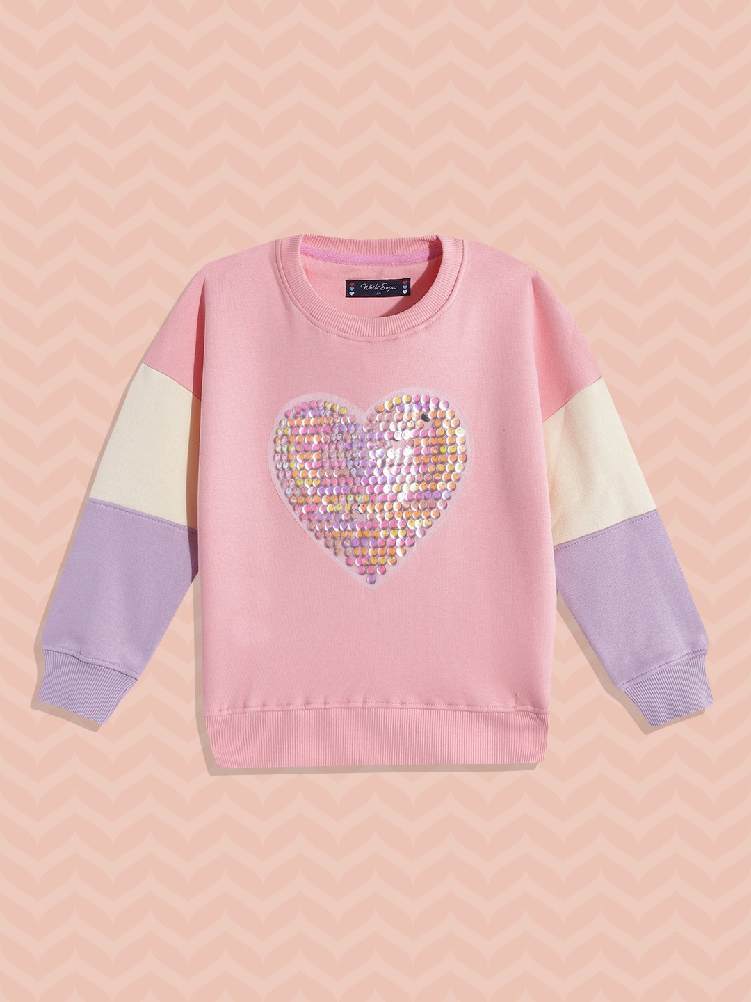 

White Snow Girls Pink & Yellow Sequined Sweatshirt