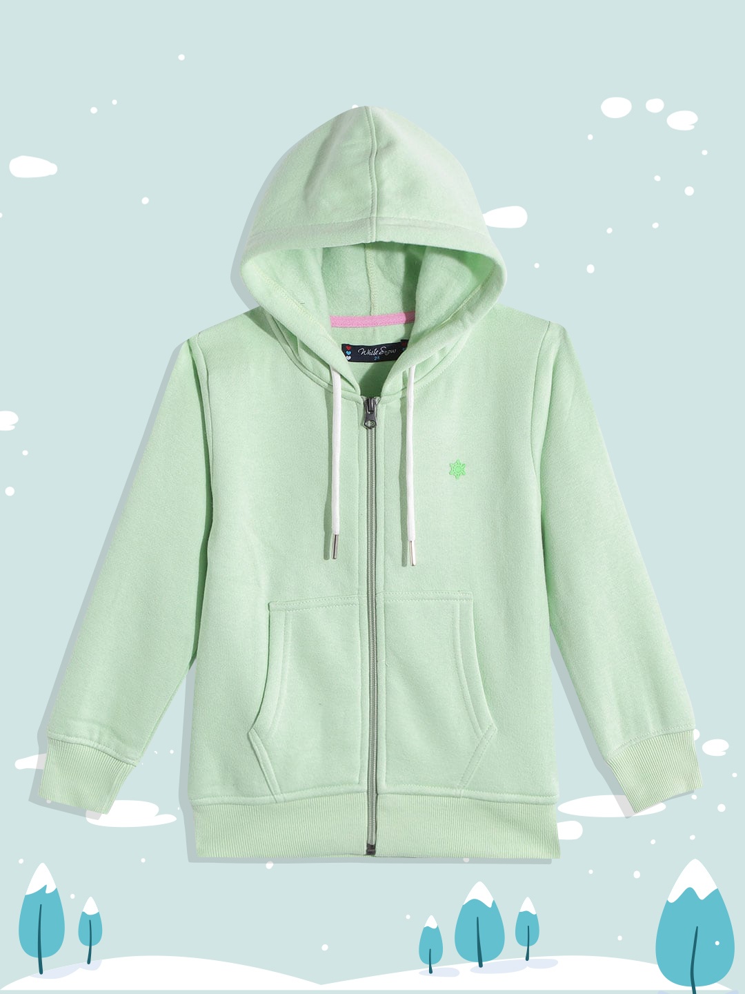 

White Snow Girls Green Solid Hooded Sweatshirt