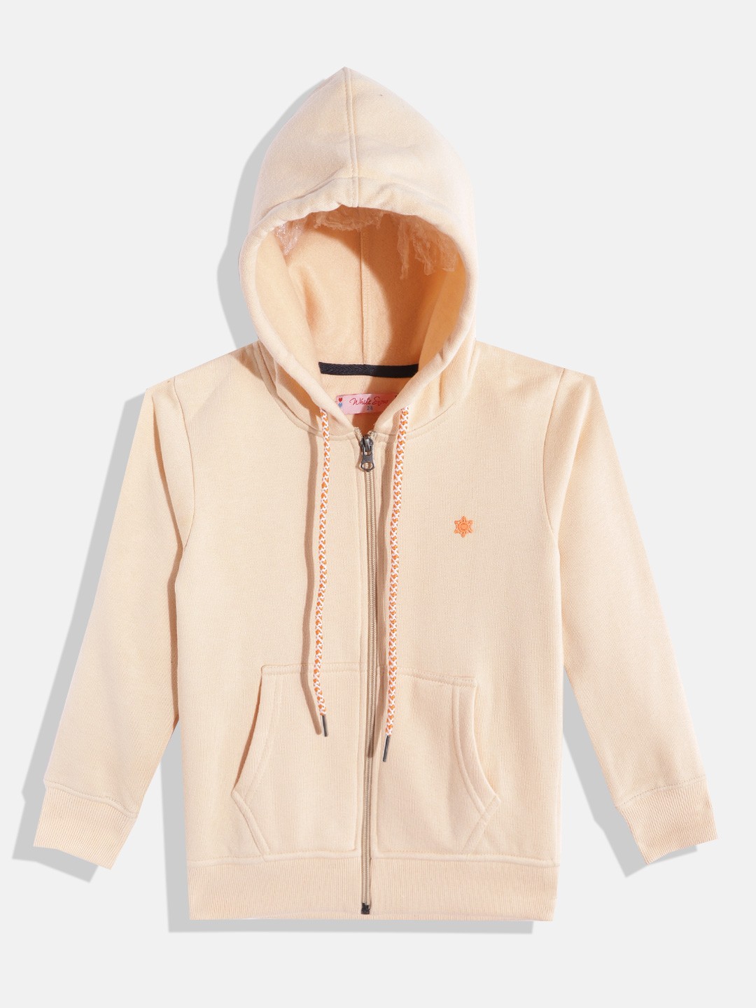 

White Snow Girls Peach-Coloured Solid Hooded Sweatshirt