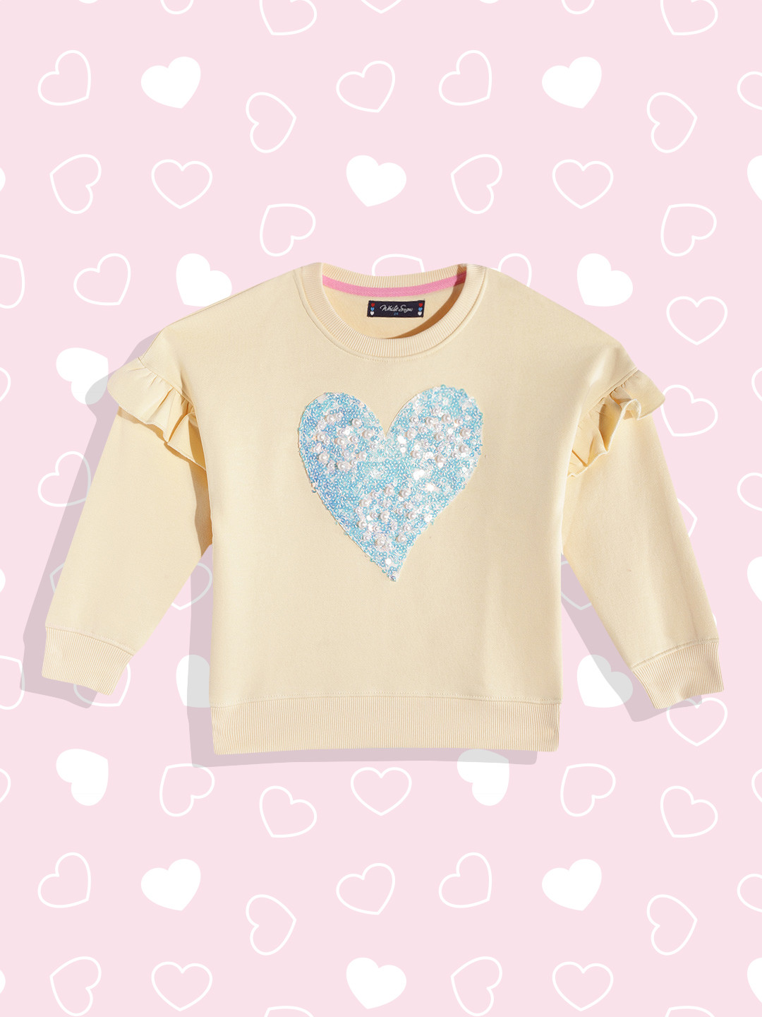 

White Snow Girls Cream-Coloured Sequined & Beaded Sweatshirt