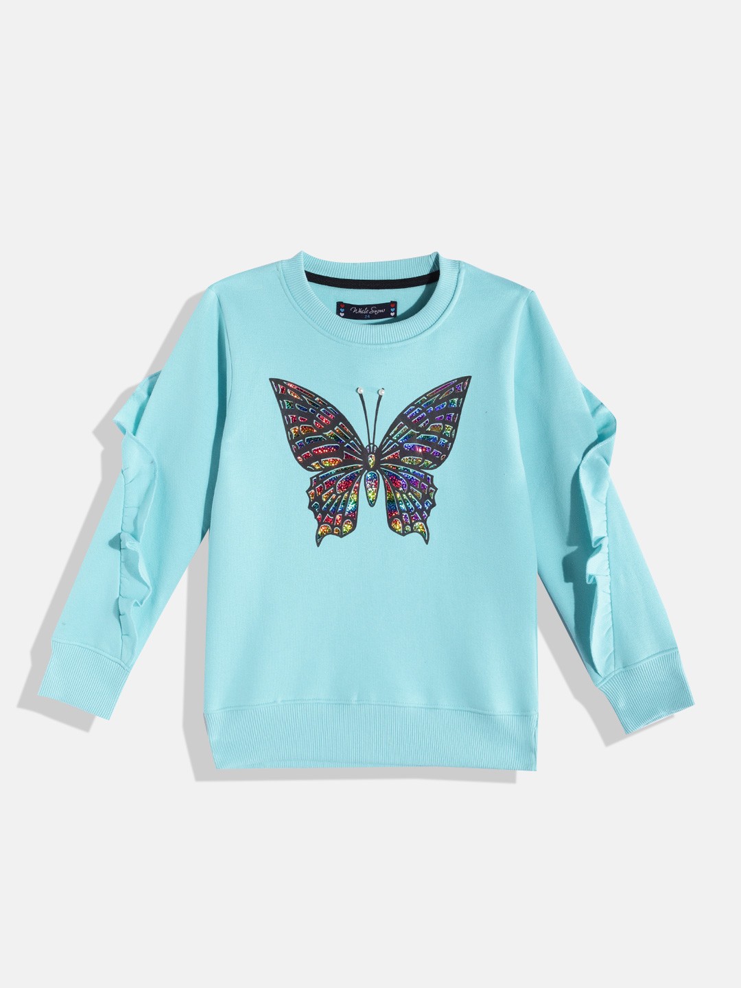

White Snow Girls Blue Butterfly Print Sweatshirt