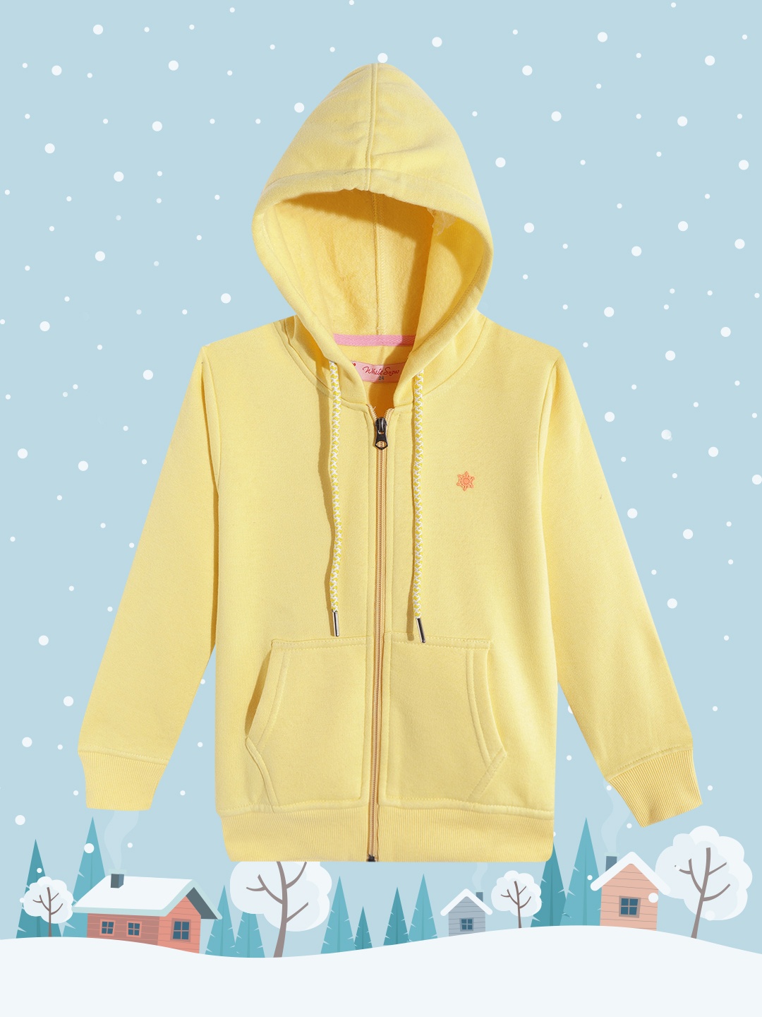 

White Snow Girls Yellow Solid Hooded Sweatshirt