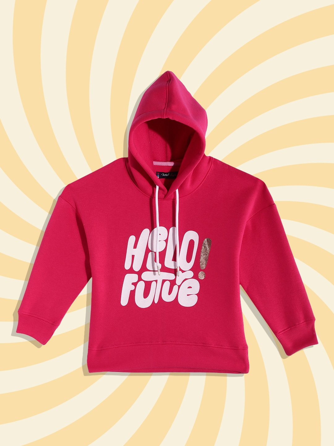 

White Snow Girls Fuchsia Pink & White Printed Hooded Sweatshirt