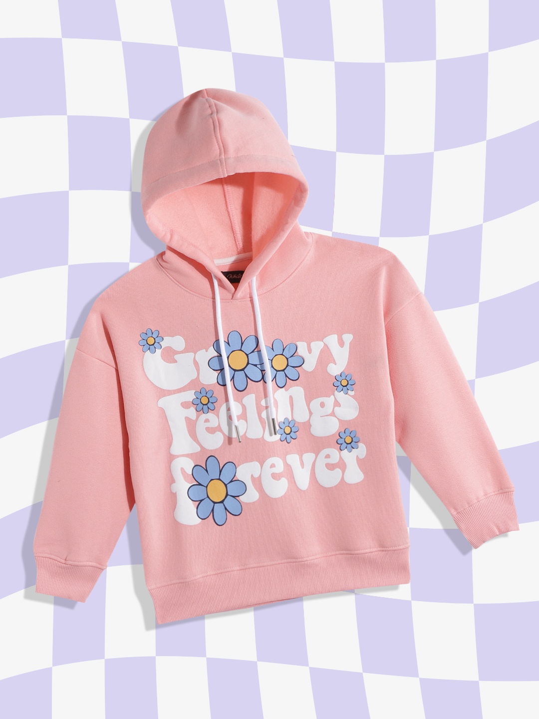 

White Snow Girls Pink & White Floral Printed Hooded Sweatshirt