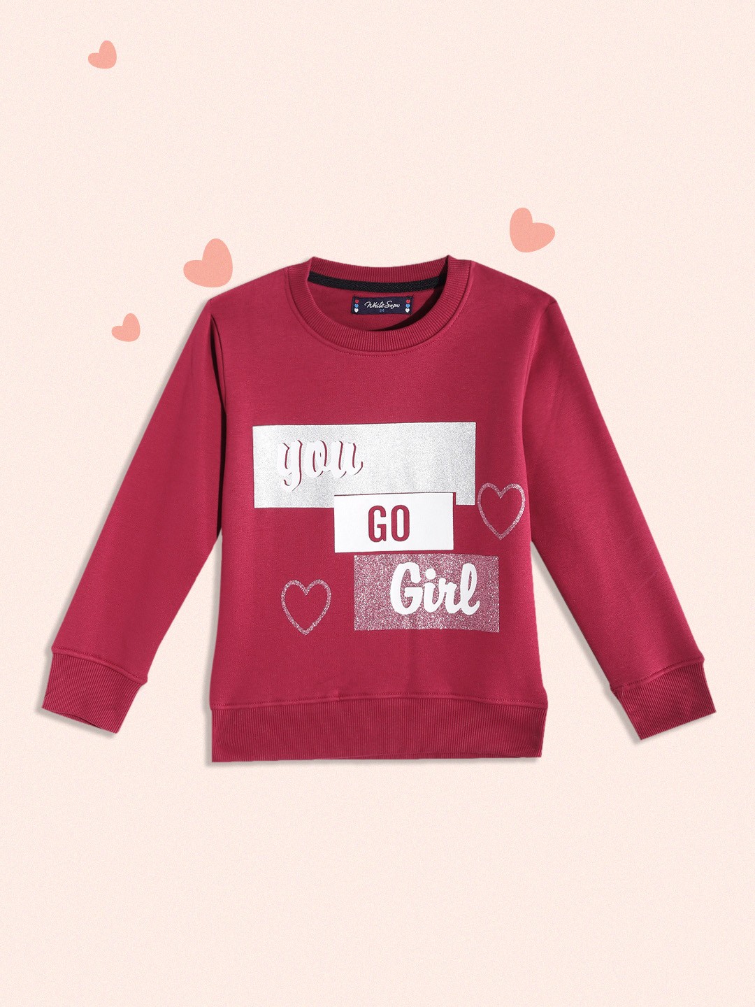 

White Snow Girls Maroon & White Printed Sweatshirt