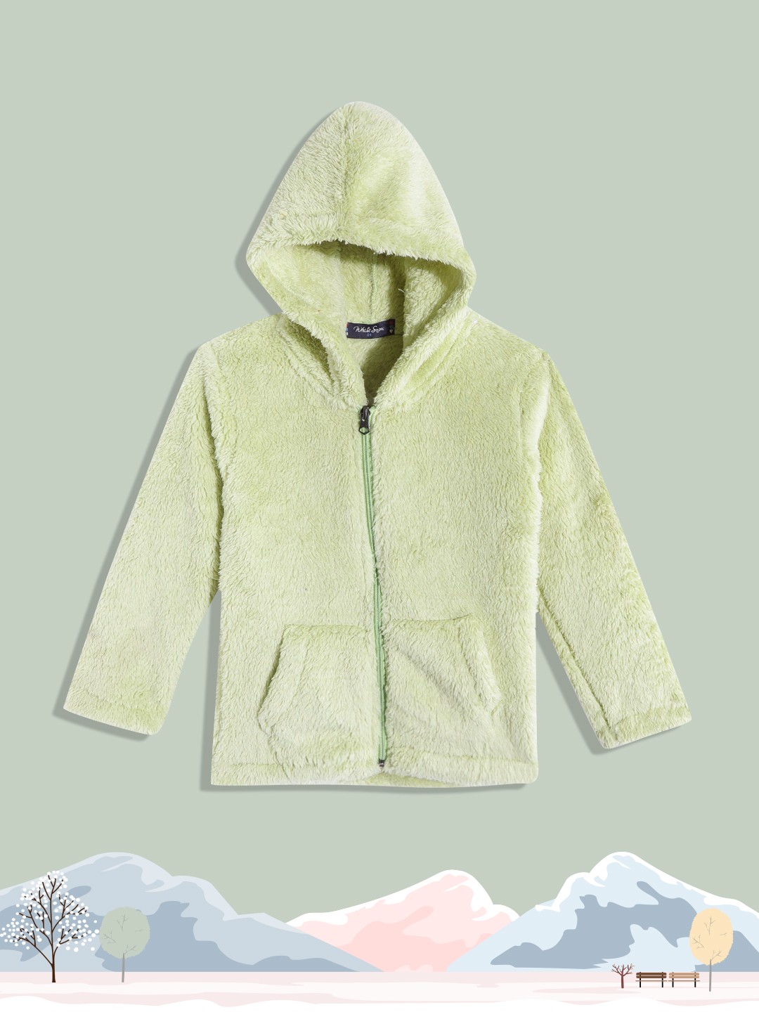 

White Snow Lime Girls Green Faux Fur Tailored Hooded Jacket, Lime green