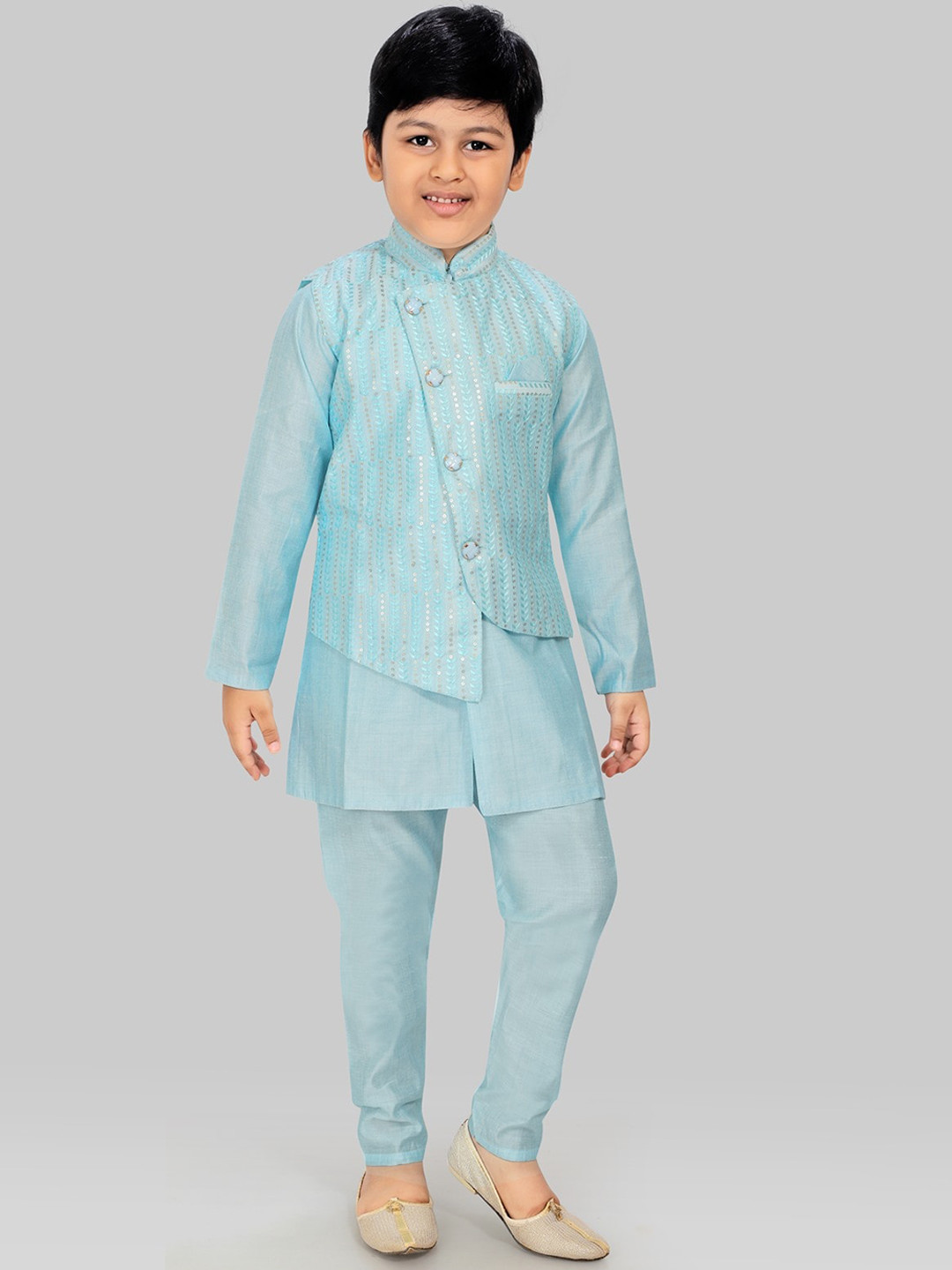 

SALWAR STUDIO Boys Blue Layered Kurti with Pyjamas