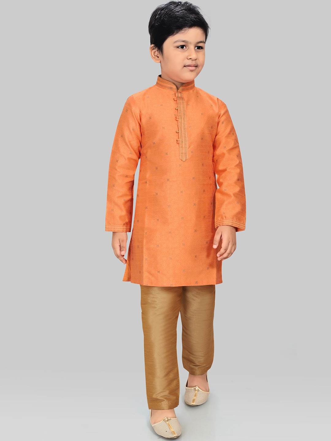 

SALWAR STUDIO Boys Orange Layered Kurti with Pyjamas