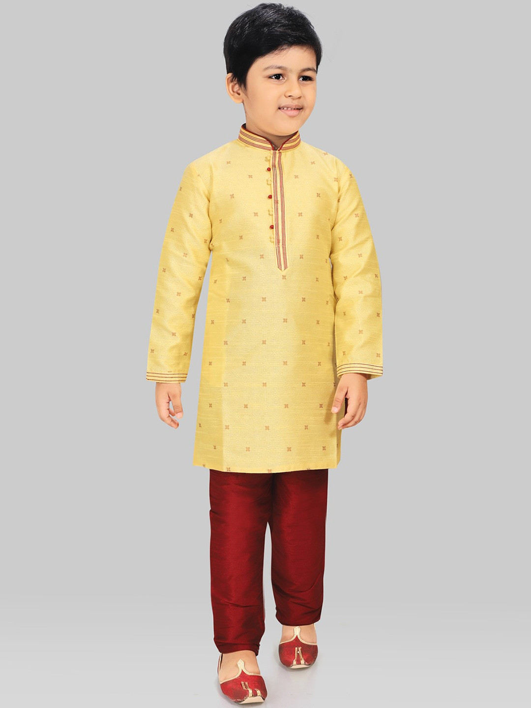

SALWAR STUDIO Boys Yellow Ethnic Motifs Layered Kurti with Pyjamas