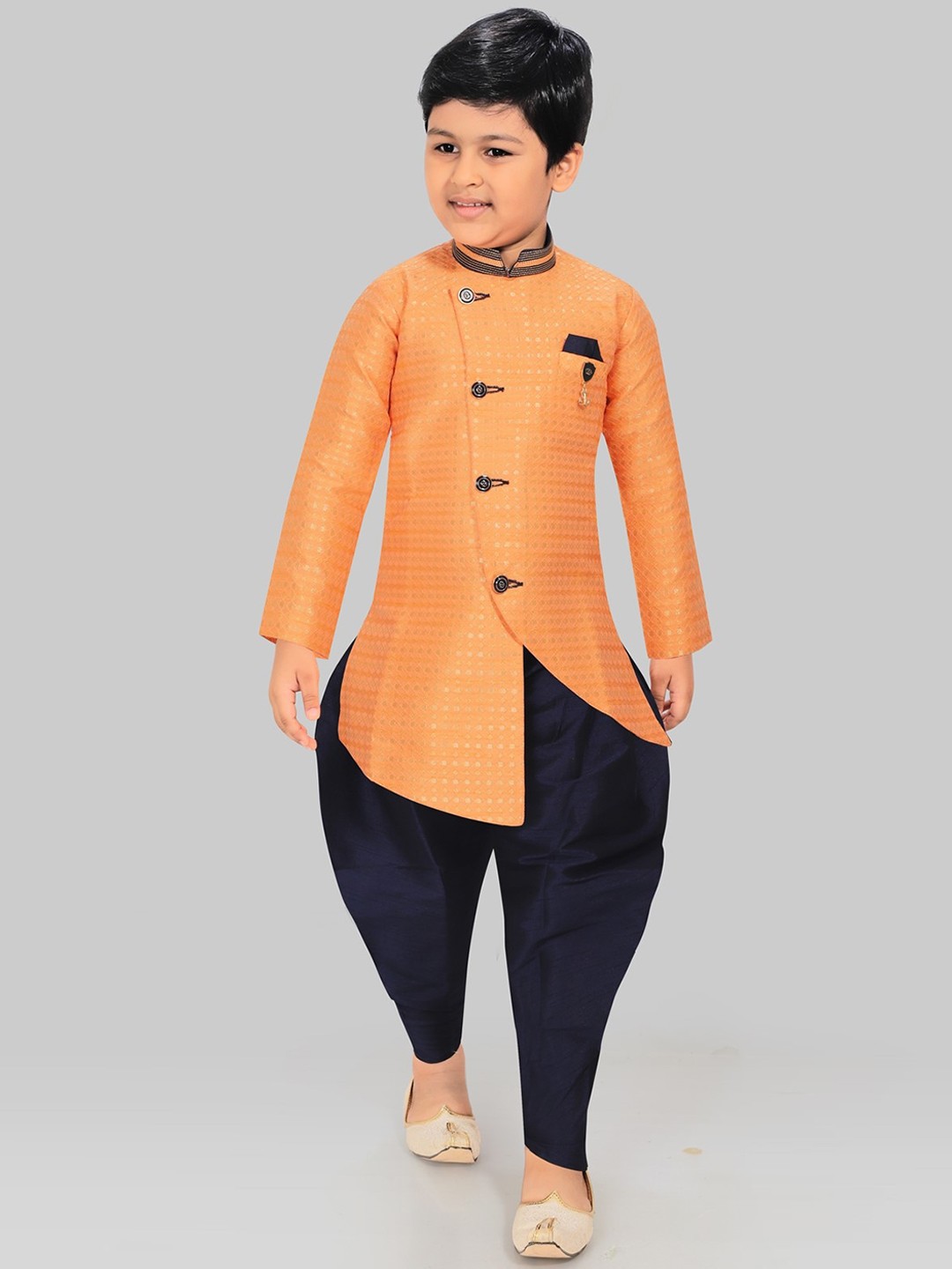 

SALWAR STUDIO Boys Orange Layered Kurti with Dhoti Pants