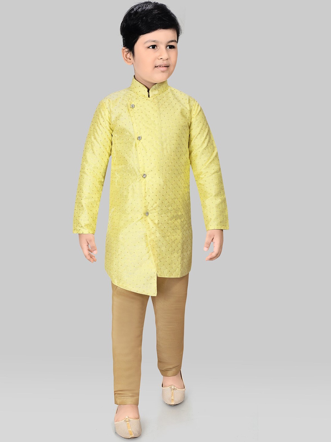 

SALWAR STUDIO Boys Yellow Layered Kurta with Pyjamas