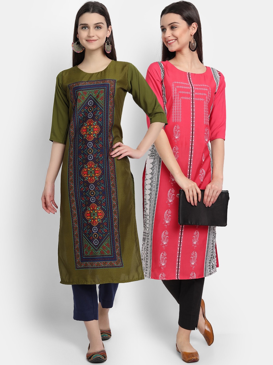 

KALINI Women Multicoloured Ethnic Motifs Embroidered Thread Work Crepe Kurta, Multi