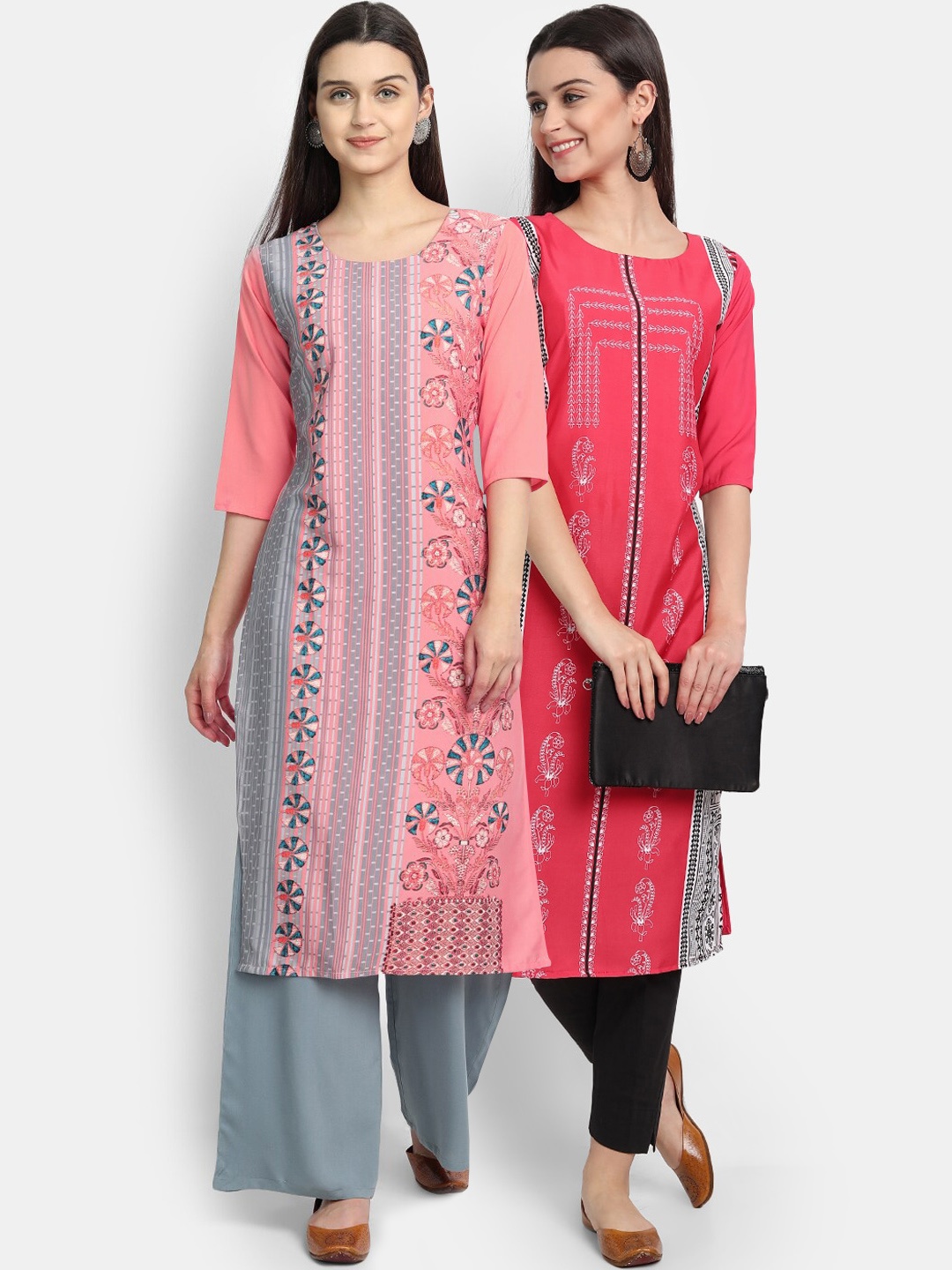 

7Threads Women Multicoloured Tribal Printed Mirror Work Crepe Kurta, Multi