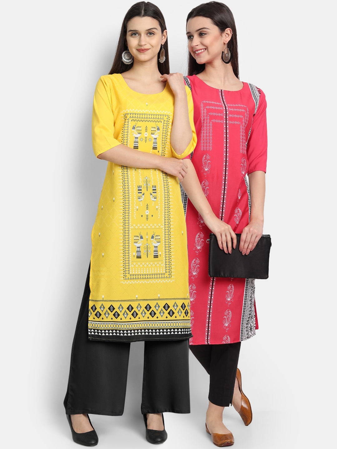 

7Threads Women Multicoloured Tribal Printed Mirror Work Crepe Kurta, Multi