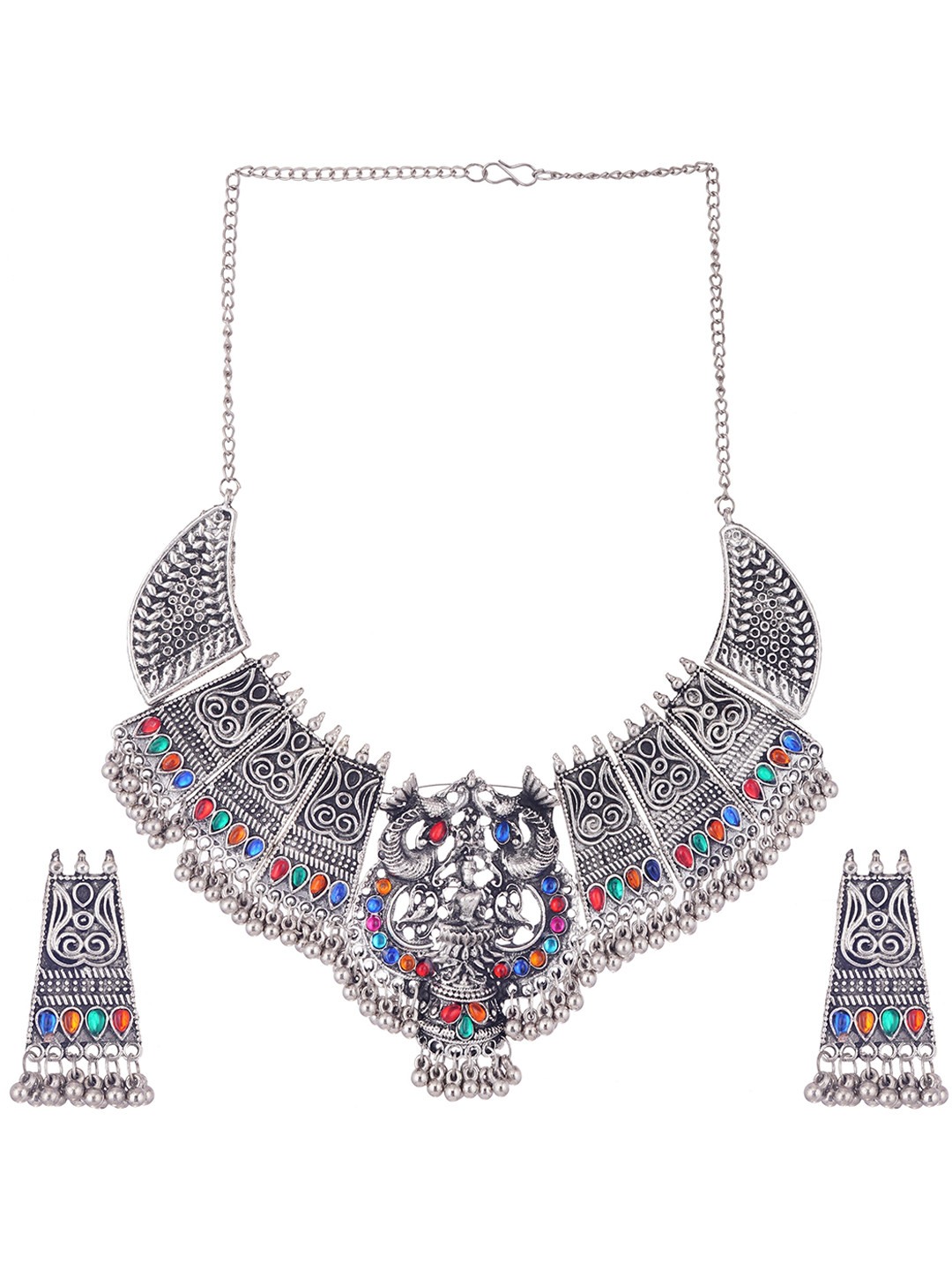 

CARDINAL Silver-Toned & Ghungroo Studded Jewellery Set