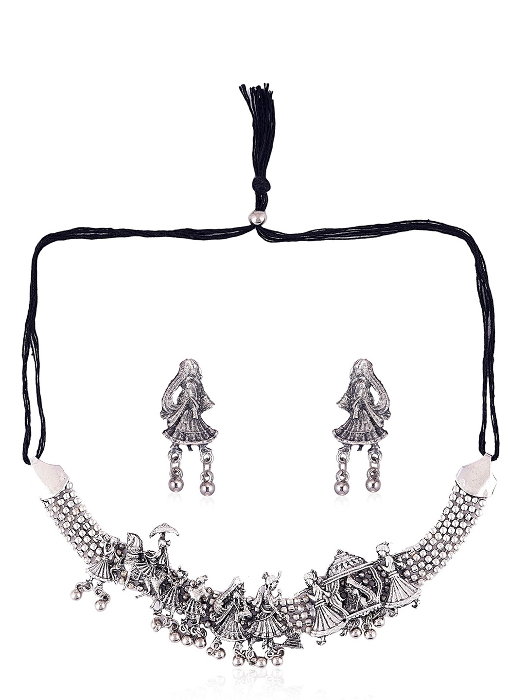 

CARDINAL Silver -Toned & Ghungroo Studded Jewellery Set