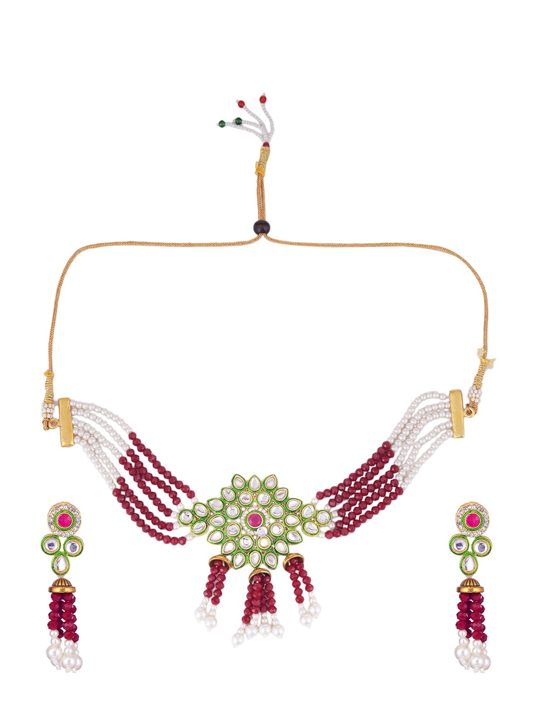 

CARDINAL White-Red Stone Studded Choker Jewellery Set