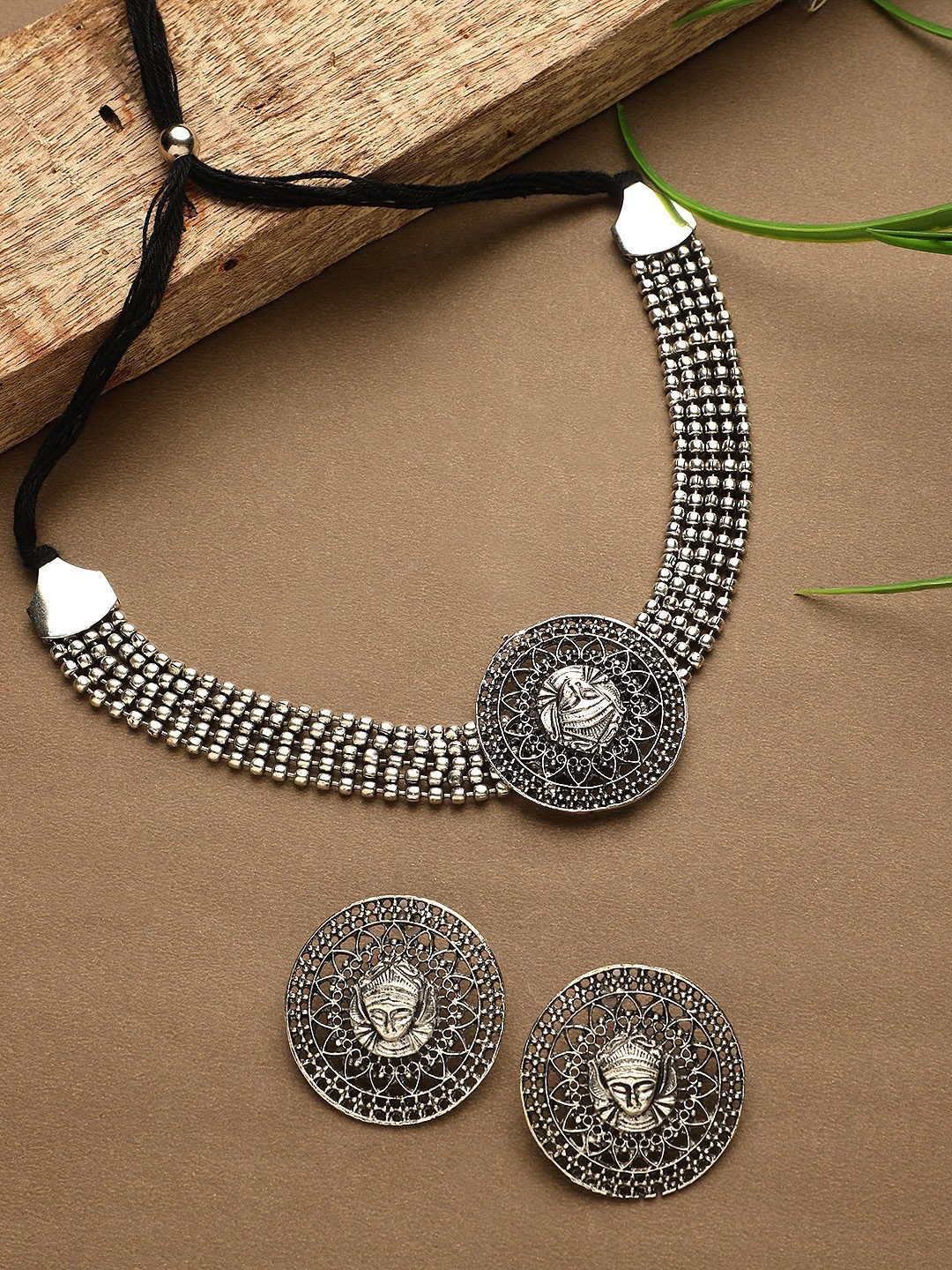 

CARDINAL Silver-Toned Oxidised Choker Jewellery Set Jewellery Set